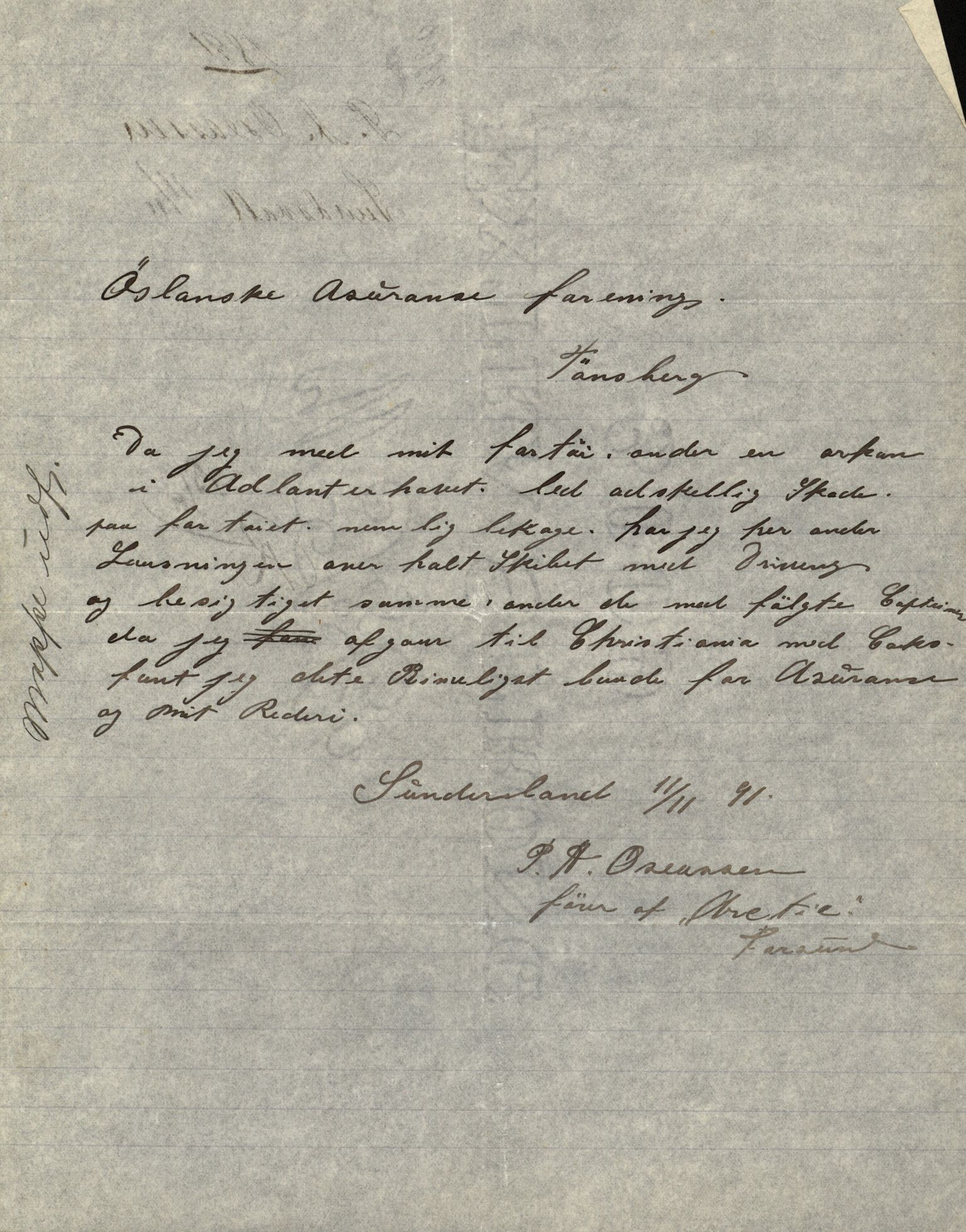 Pa 63 - Østlandske skibsassuranceforening, VEMU/A-1079/G/Ga/L0027/0004: Havaridokumenter / Avenir, Bertha, Augusta, Arctic, Black Hawk, 1891, p. 46