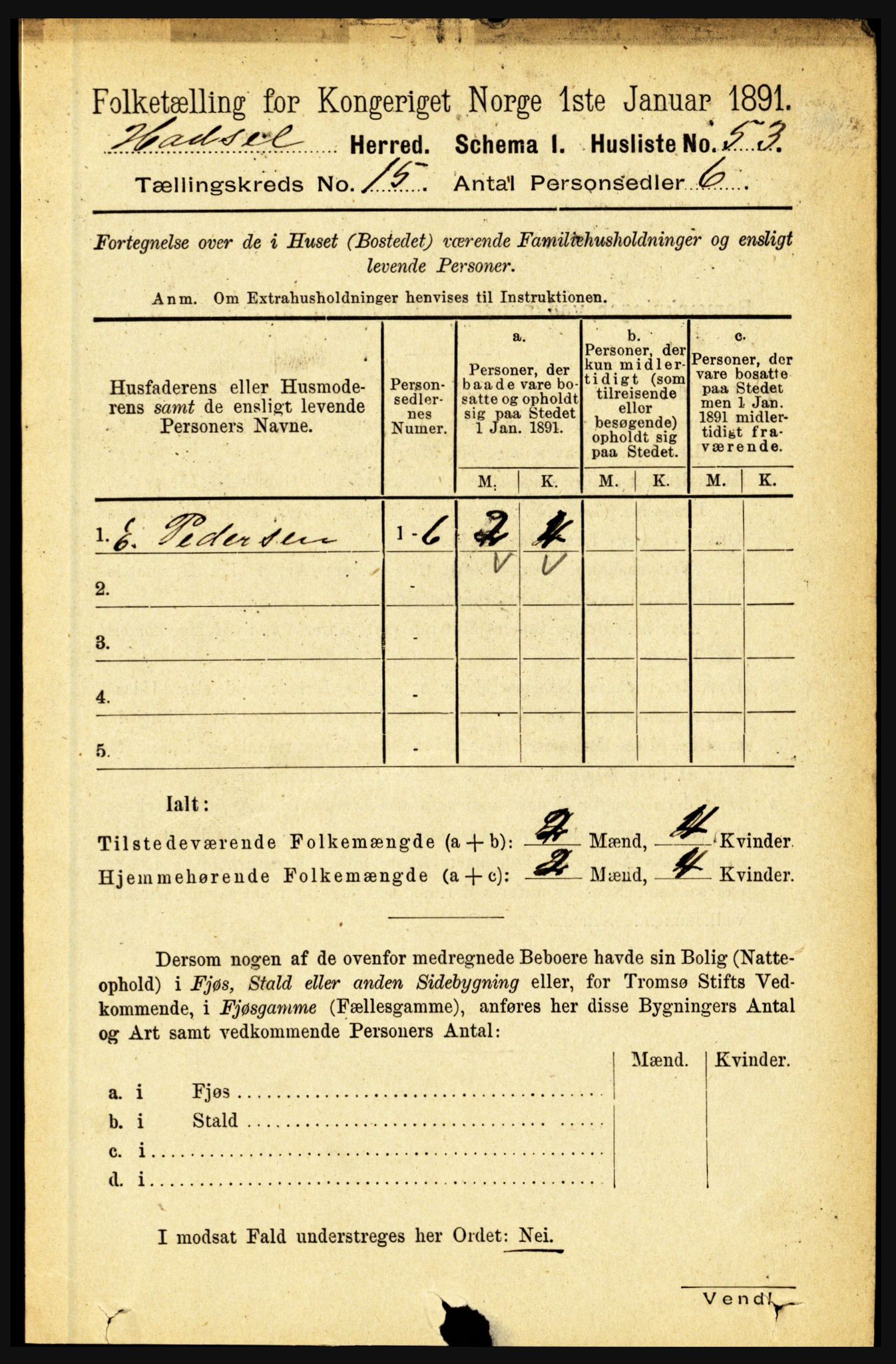 RA, 1891 census for 1866 Hadsel, 1891, p. 6816