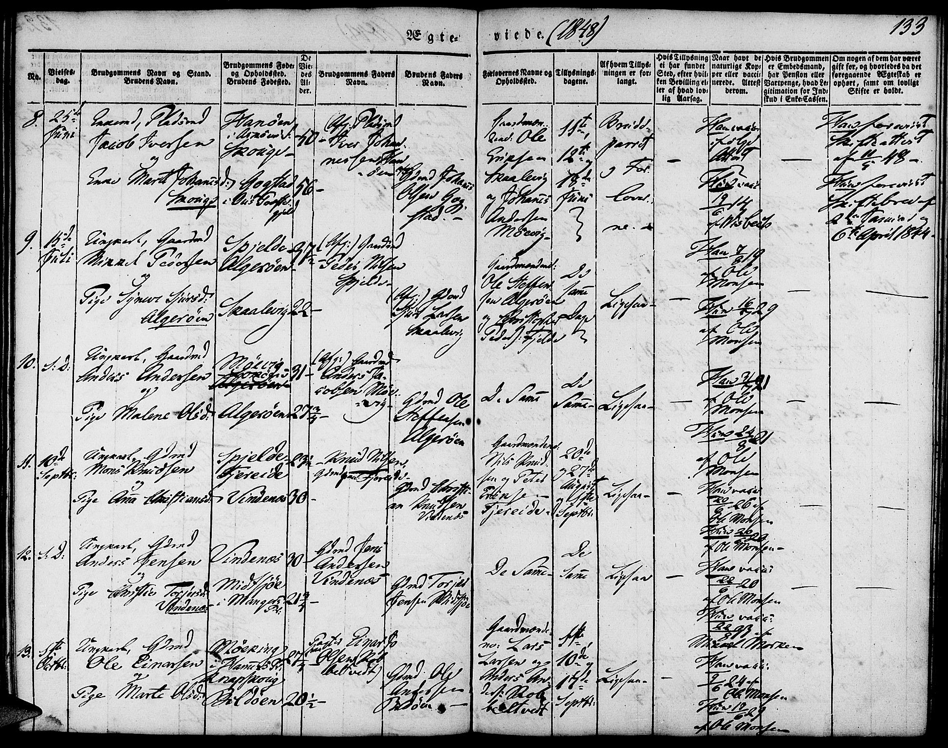 Fjell sokneprestembete, SAB/A-75301/H/Haa: Parish register (official) no. A 1, 1835-1850, p. 133