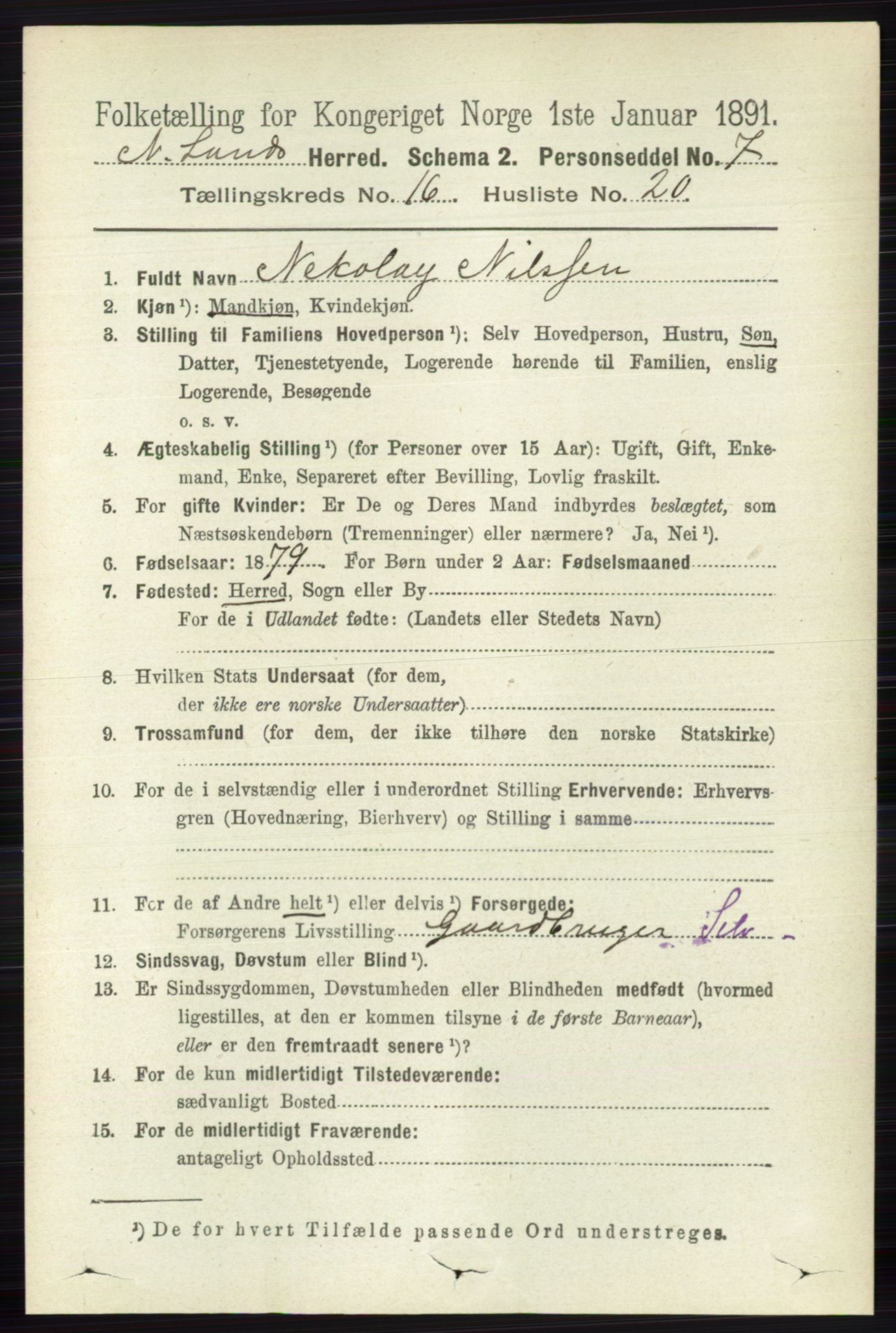 RA, 1891 census for 0538 Nordre Land, 1891, p. 4247