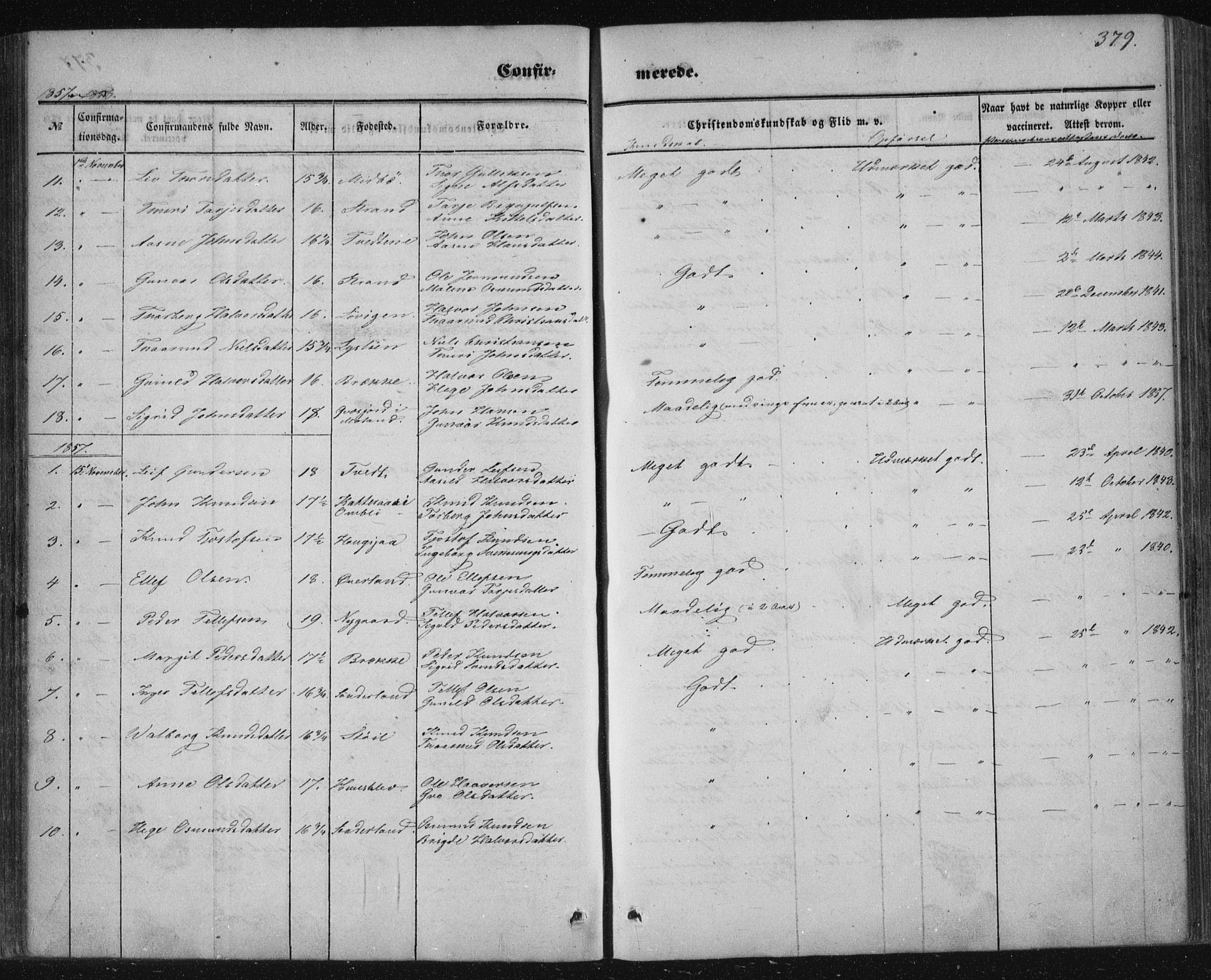 Nissedal kirkebøker, AV/SAKO-A-288/F/Fa/L0003: Parish register (official) no. I 3, 1846-1870, p. 378-379