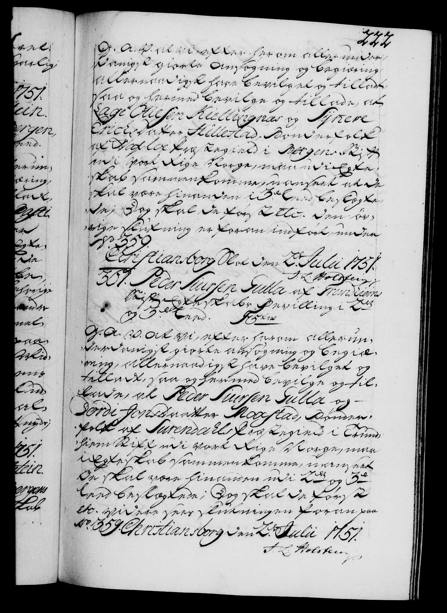 Danske Kanselli 1572-1799, AV/RA-EA-3023/F/Fc/Fca/Fcaa/L0037: Norske registre, 1751-1752, p. 222a