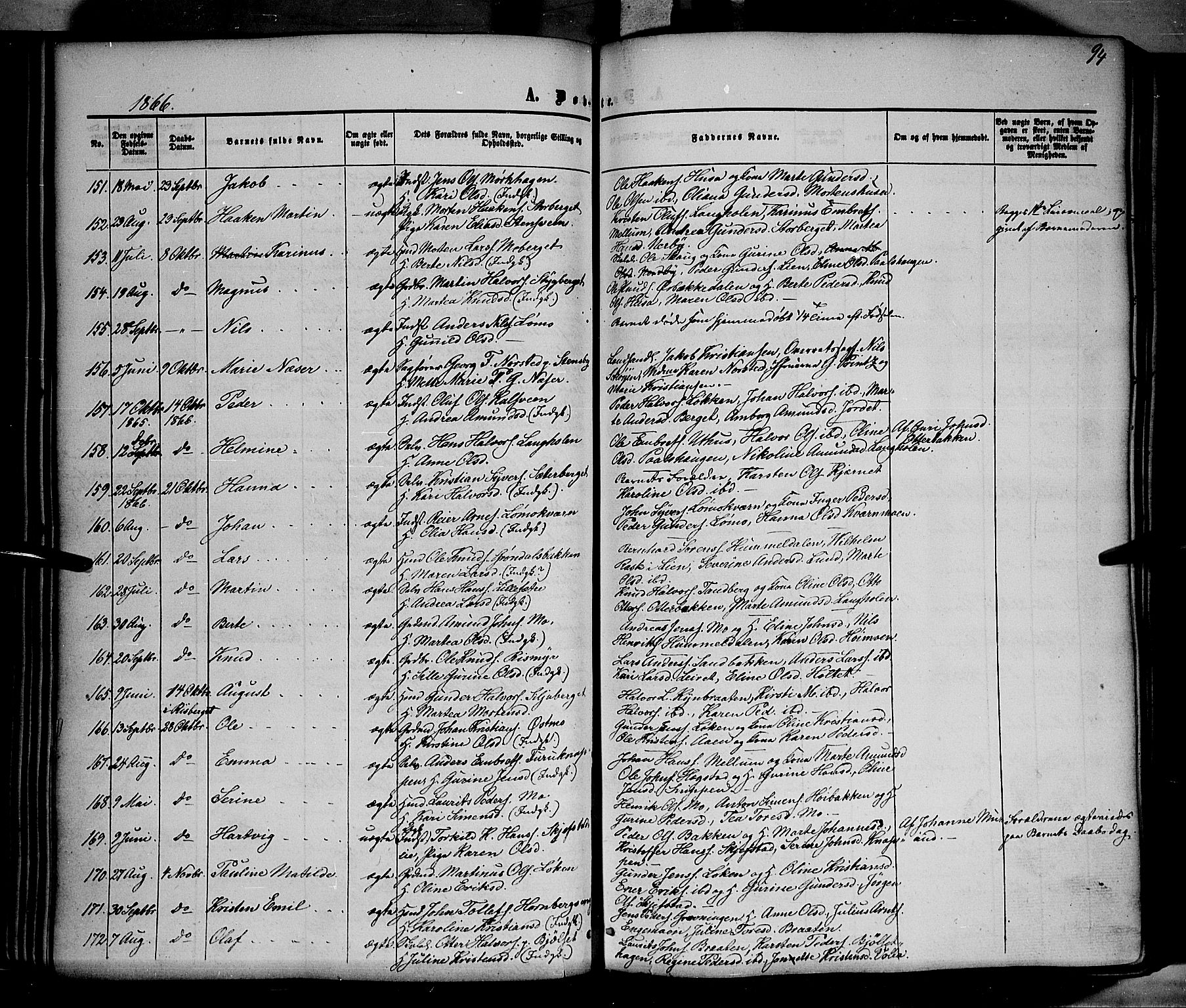 Elverum prestekontor, AV/SAH-PREST-044/H/Ha/Haa/L0010: Parish register (official) no. 10, 1857-1868, p. 94