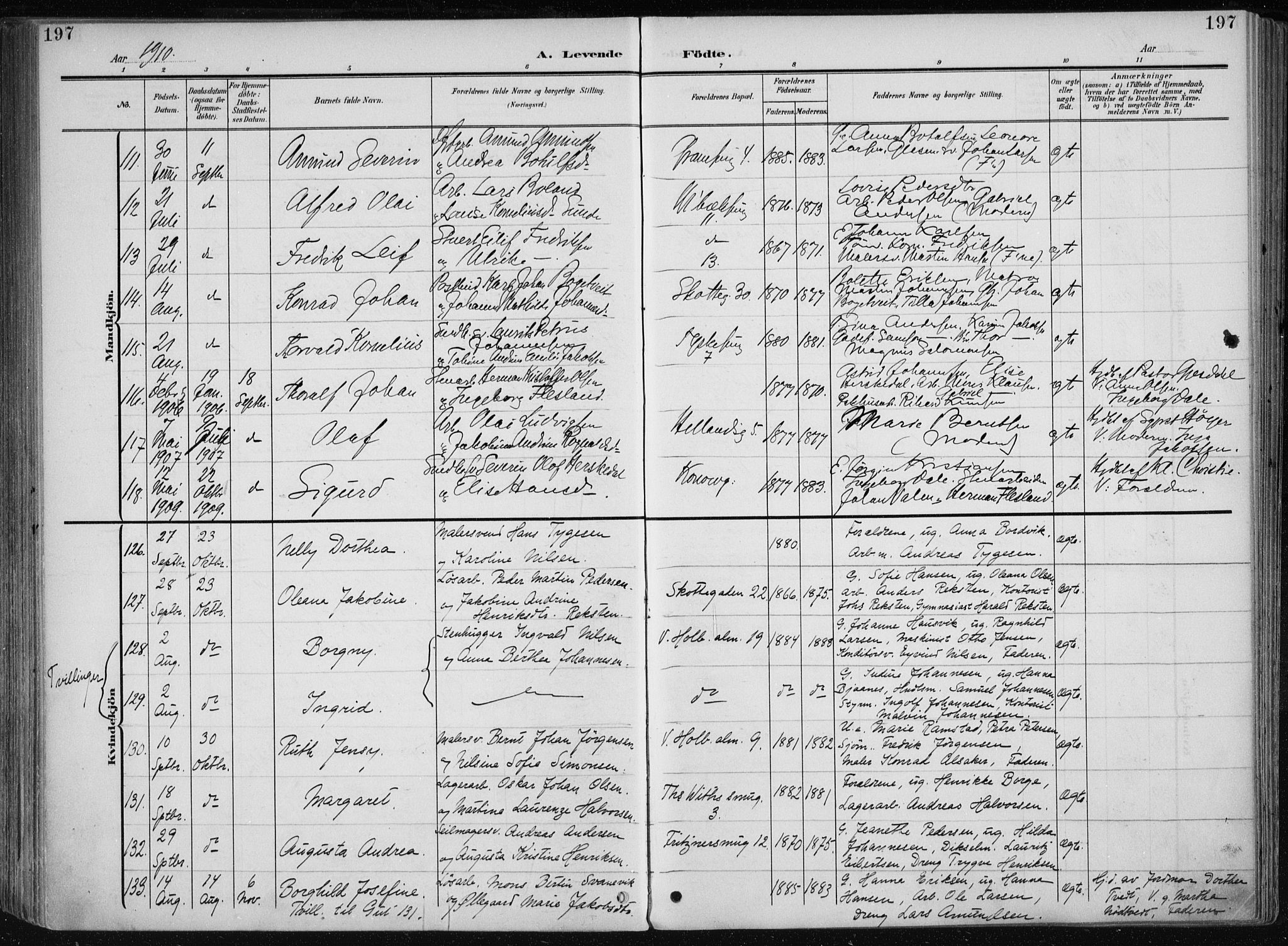 Nykirken Sokneprestembete, AV/SAB-A-77101/H/Haa/L0019: Parish register (official) no. B 7, 1904-1916, p. 197