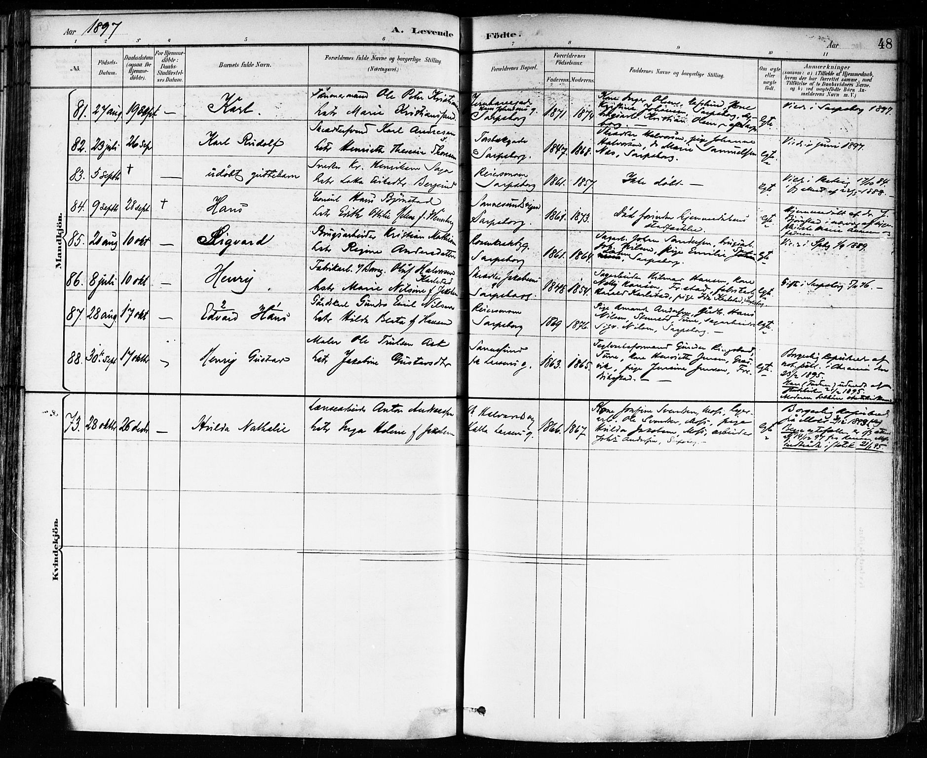 Sarpsborg prestekontor Kirkebøker, AV/SAO-A-2006/F/Fa/L0004: Parish register (official) no. 4, 1892-1899, p. 48