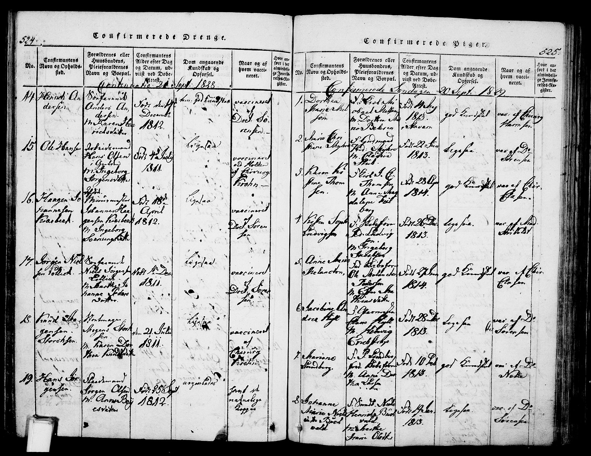Skien kirkebøker, SAKO/A-302/G/Ga/L0002: Parish register (copy) no. 2, 1814-1842, p. 524-525