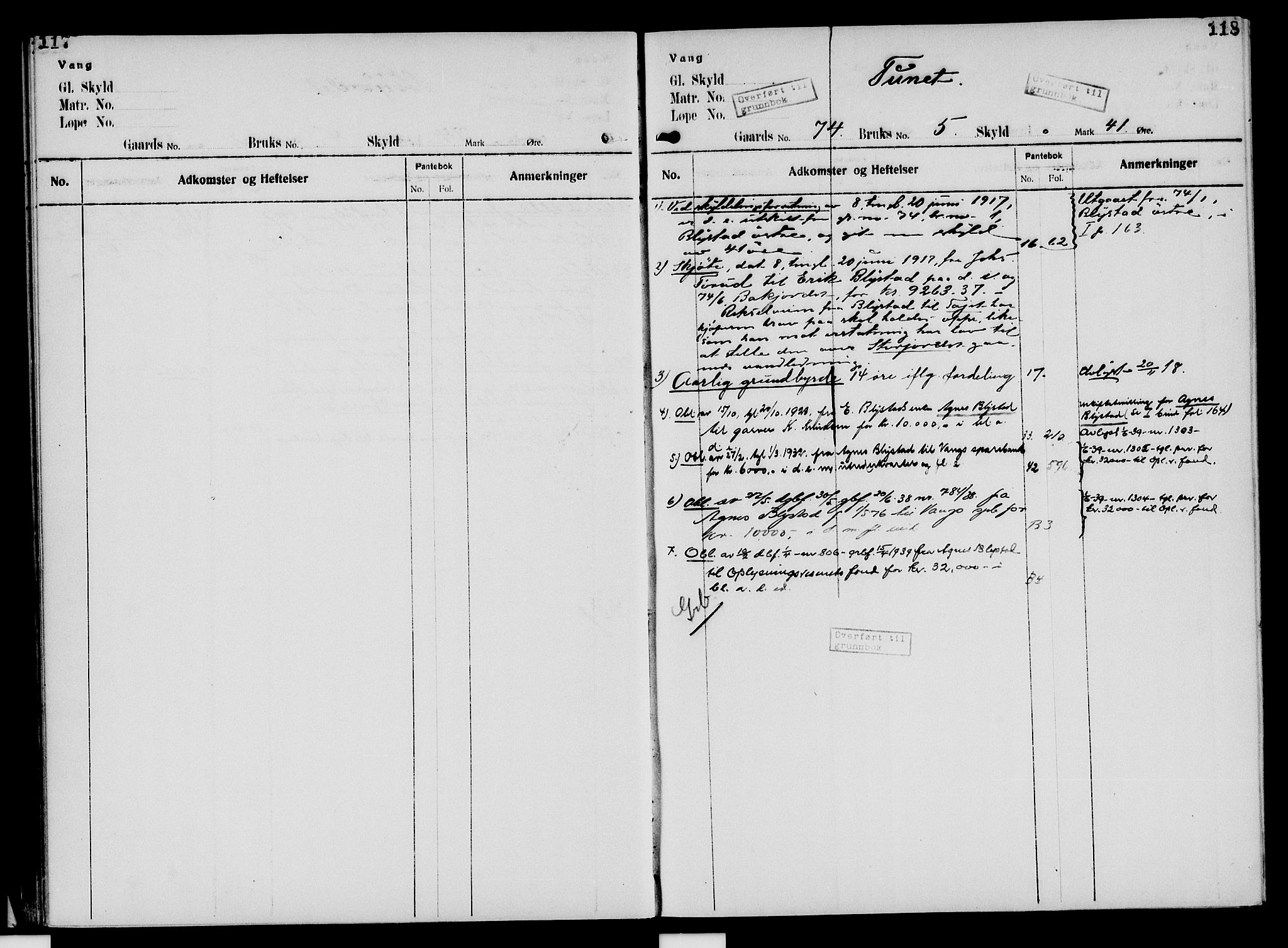 Nord-Hedmark sorenskriveri, SAH/TING-012/H/Ha/Had/Hade/L0005: Mortgage register no. 4.5, 1916-1940, p. 117-118