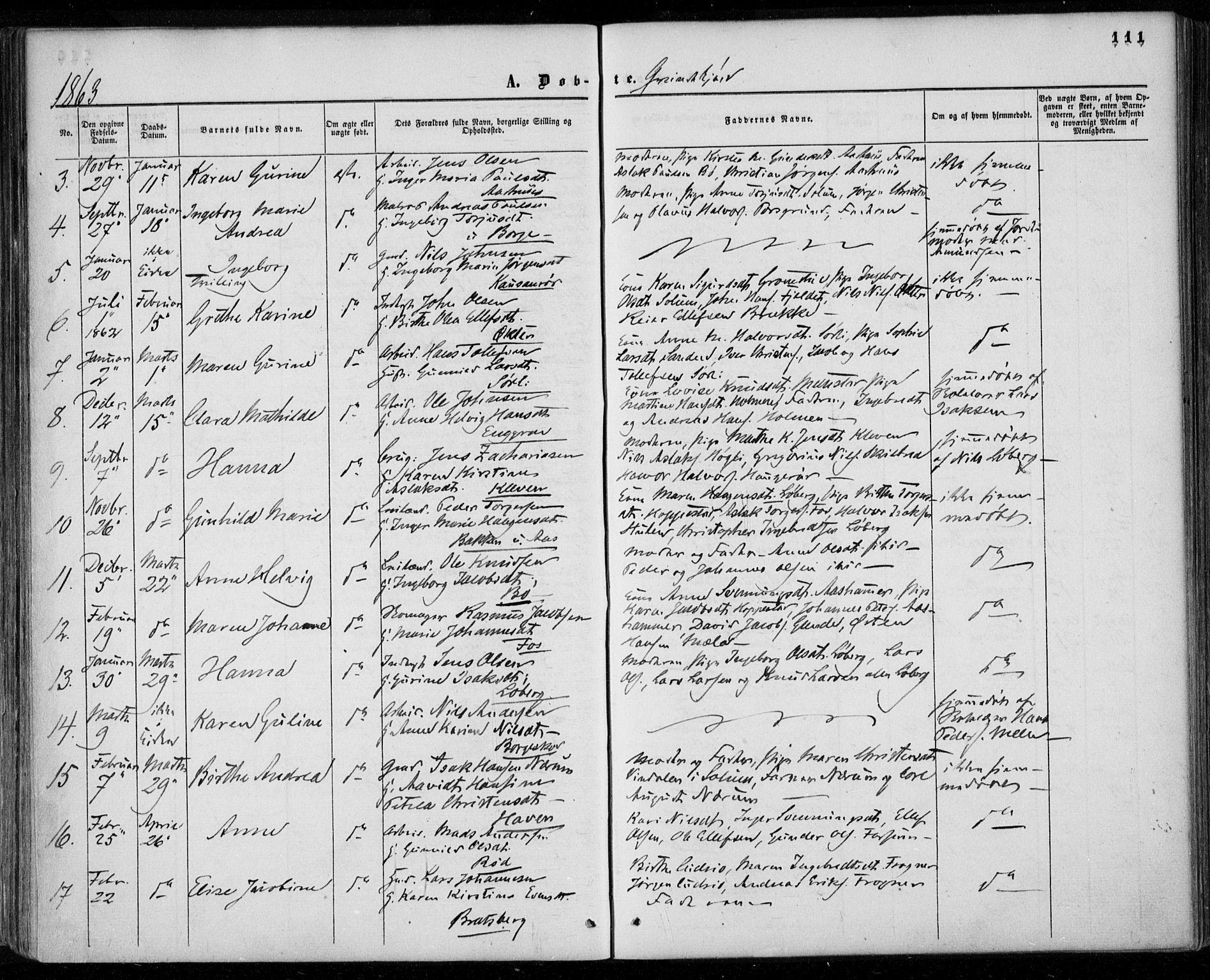 Gjerpen kirkebøker, SAKO/A-265/F/Fa/L0008a: Parish register (official) no. I 8A, 1857-1871, p. 111