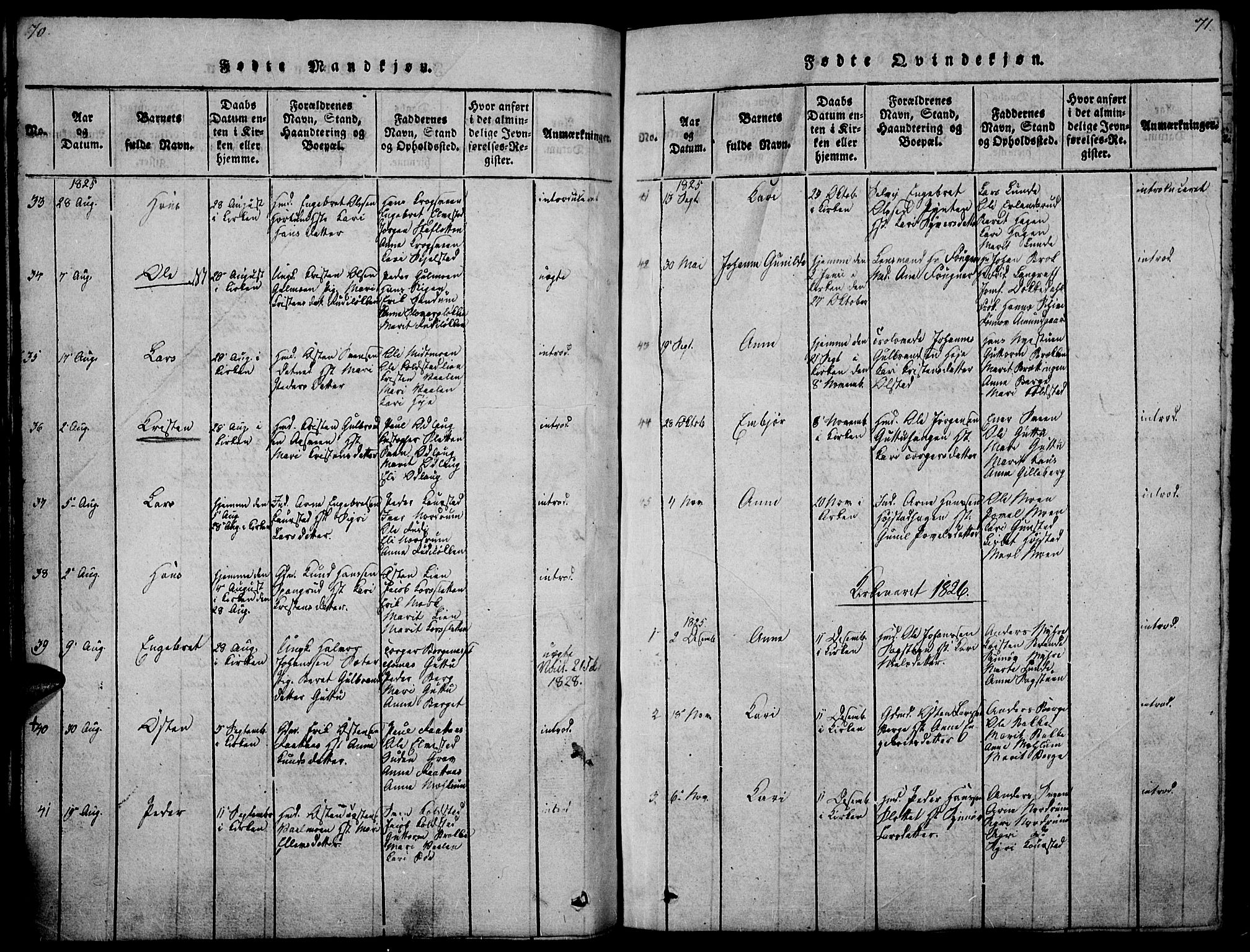 Ringebu prestekontor, AV/SAH-PREST-082/H/Ha/Haa/L0004: Parish register (official) no. 4, 1821-1839, p. 70-71