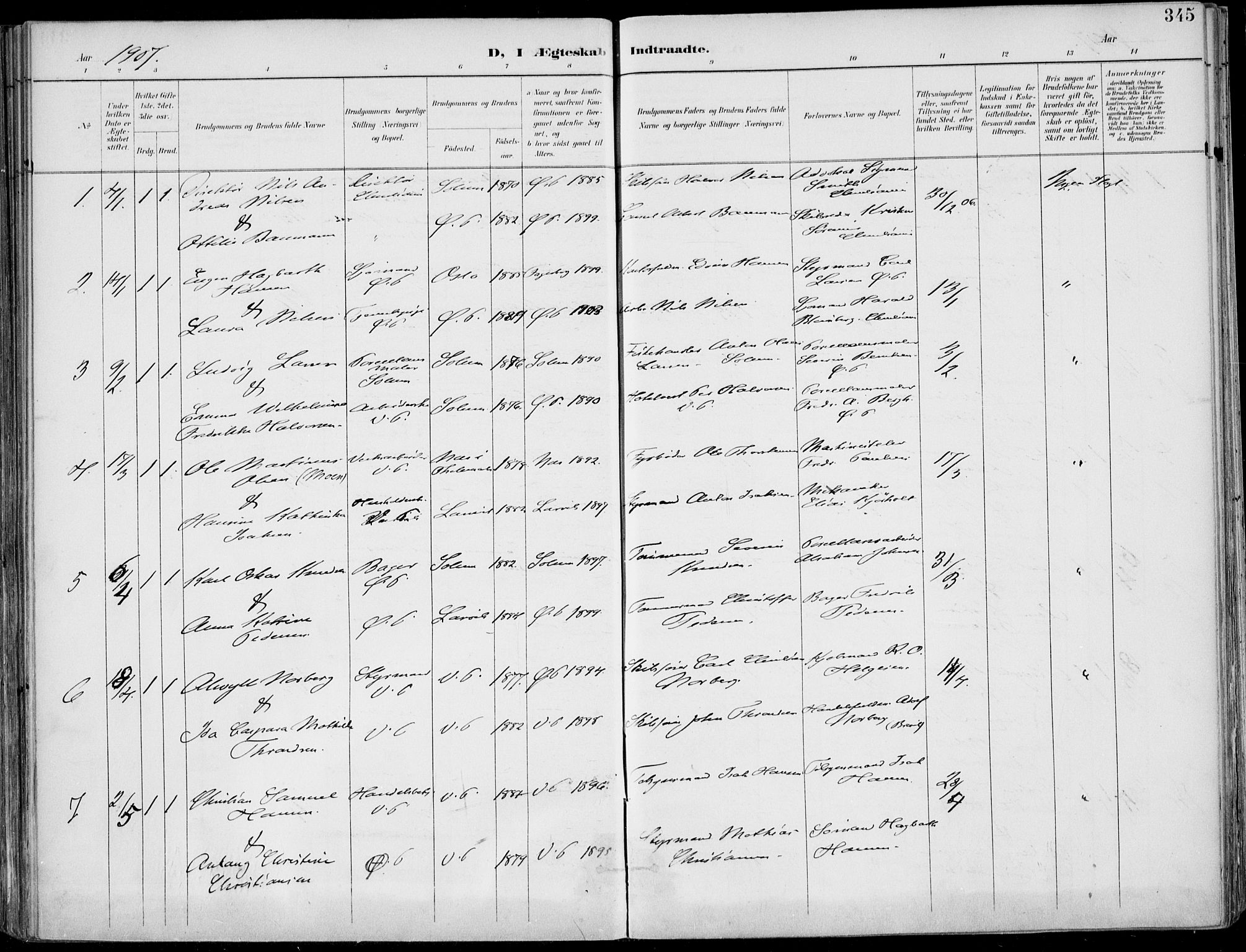 Porsgrunn kirkebøker , SAKO/A-104/F/Fa/L0011: Parish register (official) no. 11, 1895-1919, p. 345