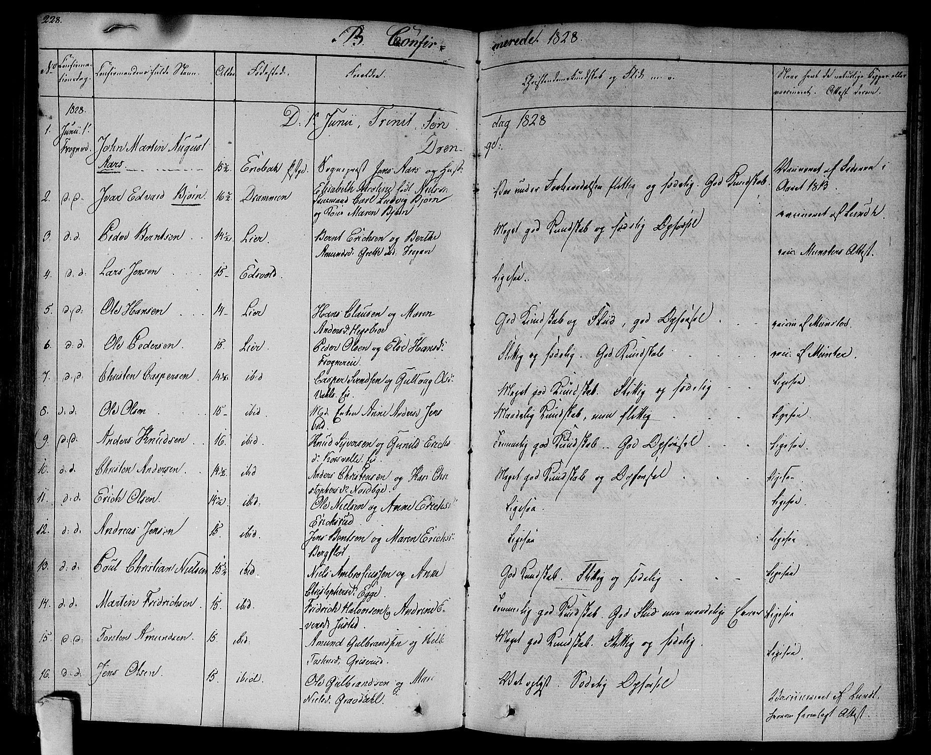 Lier kirkebøker, AV/SAKO-A-230/F/Fa/L0010: Parish register (official) no. I 10, 1827-1843, p. 228