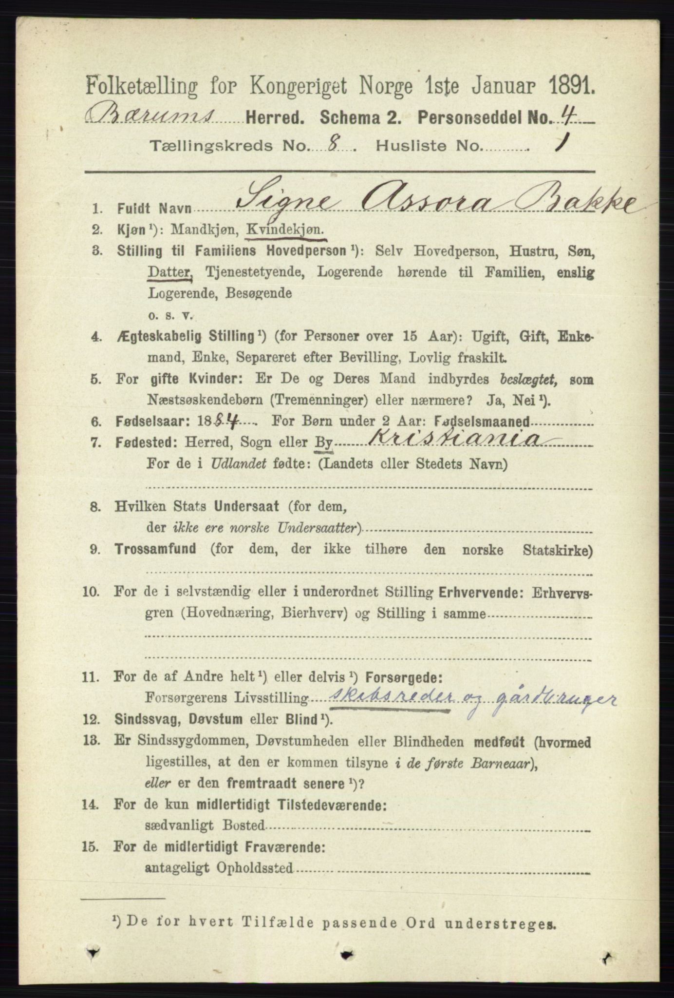 RA, 1891 census for 0219 Bærum, 1891, p. 4531