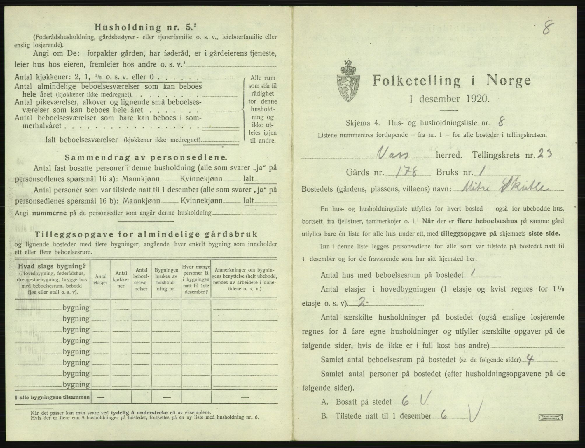 SAB, 1920 census for Voss, 1920, p. 2027