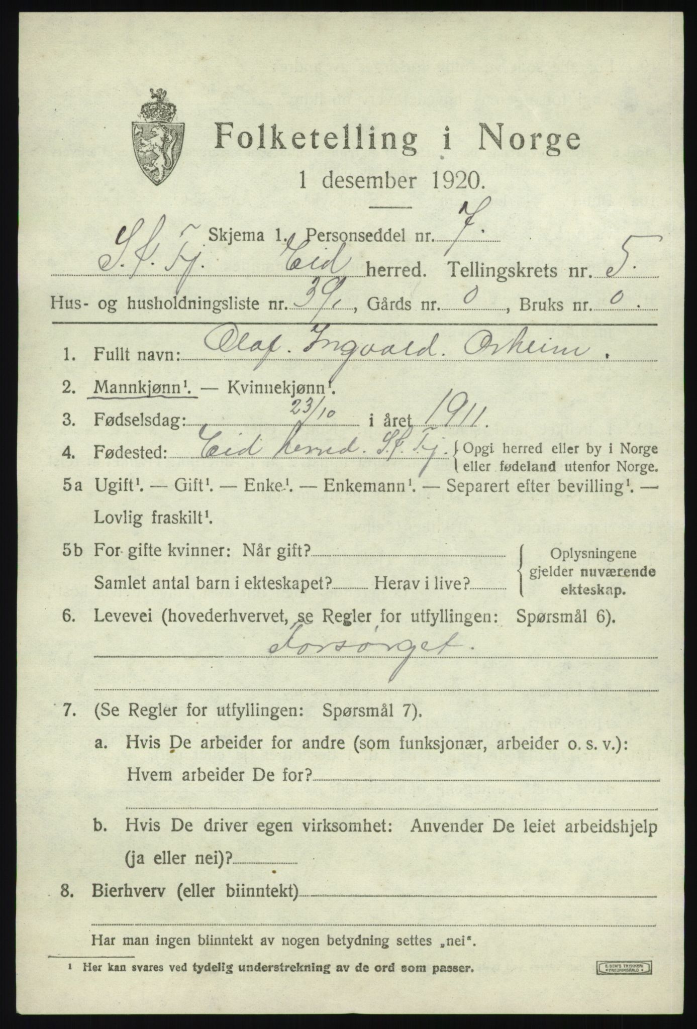 SAB, 1920 census for Eid, 1920, p. 2930