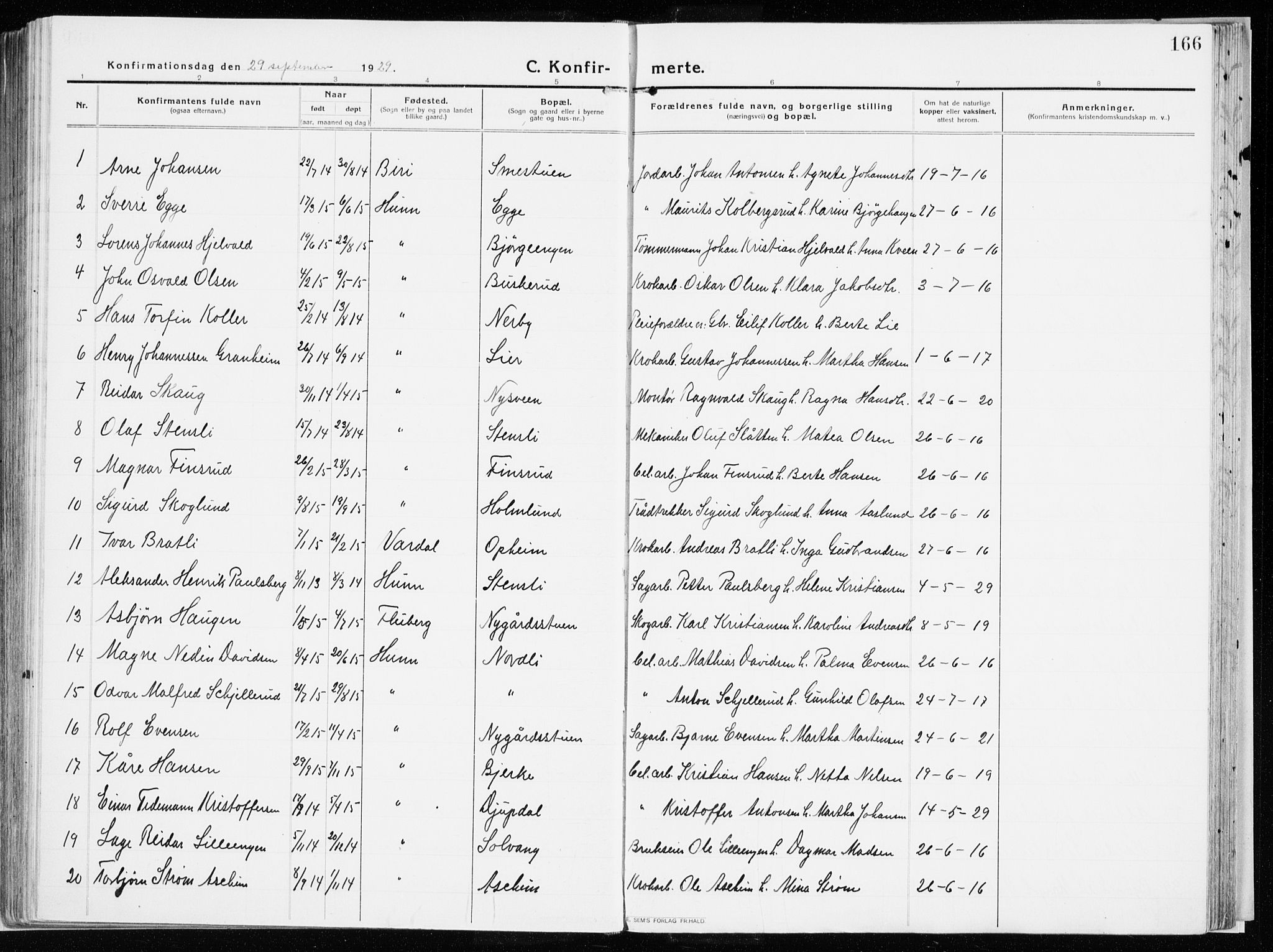 Vardal prestekontor, SAH/PREST-100/H/Ha/Haa/L0017: Parish register (official) no. 17, 1915-1929, p. 166