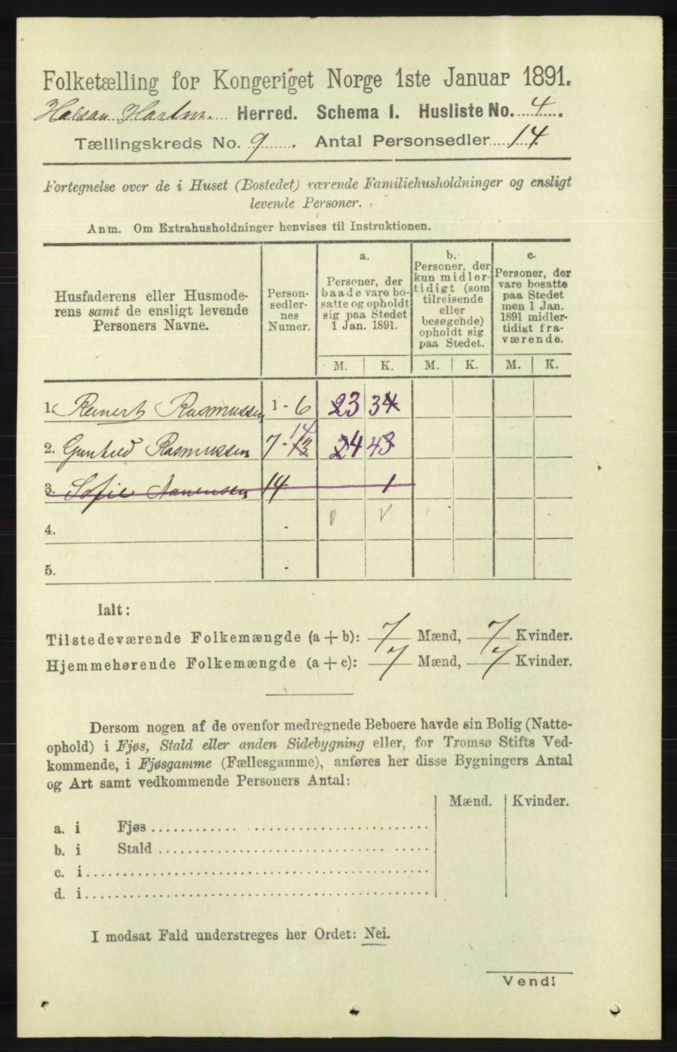 RA, 1891 census for 1019 Halse og Harkmark, 1891, p. 3580