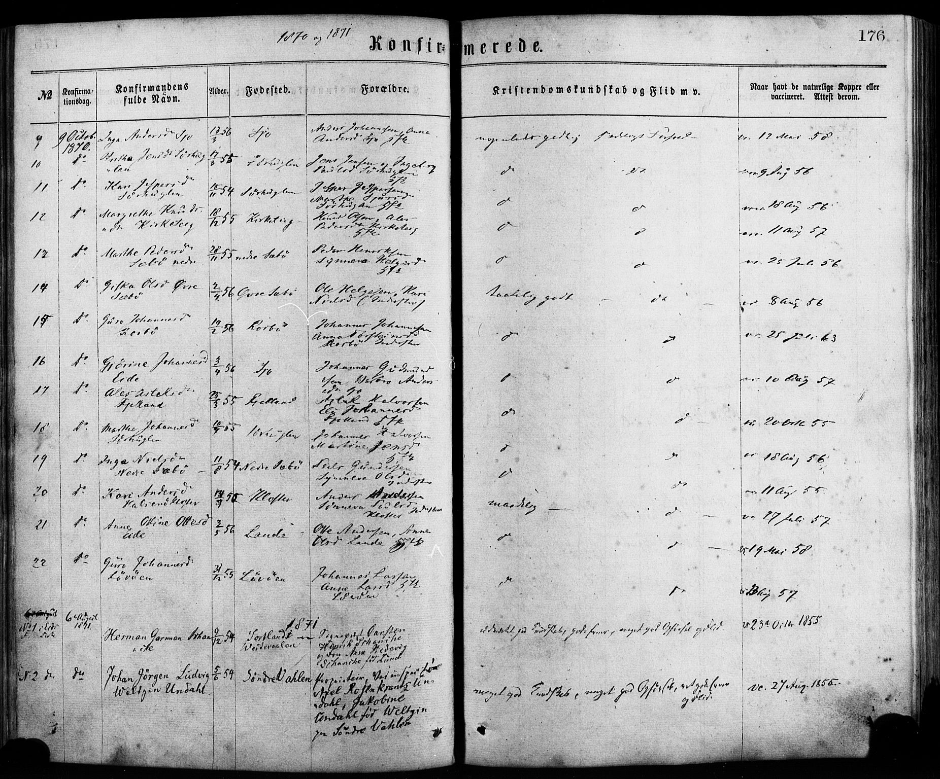 Fjelberg sokneprestembete, SAB/A-75201/H/Haa: Parish register (official) no. A 8, 1866-1879, p. 176