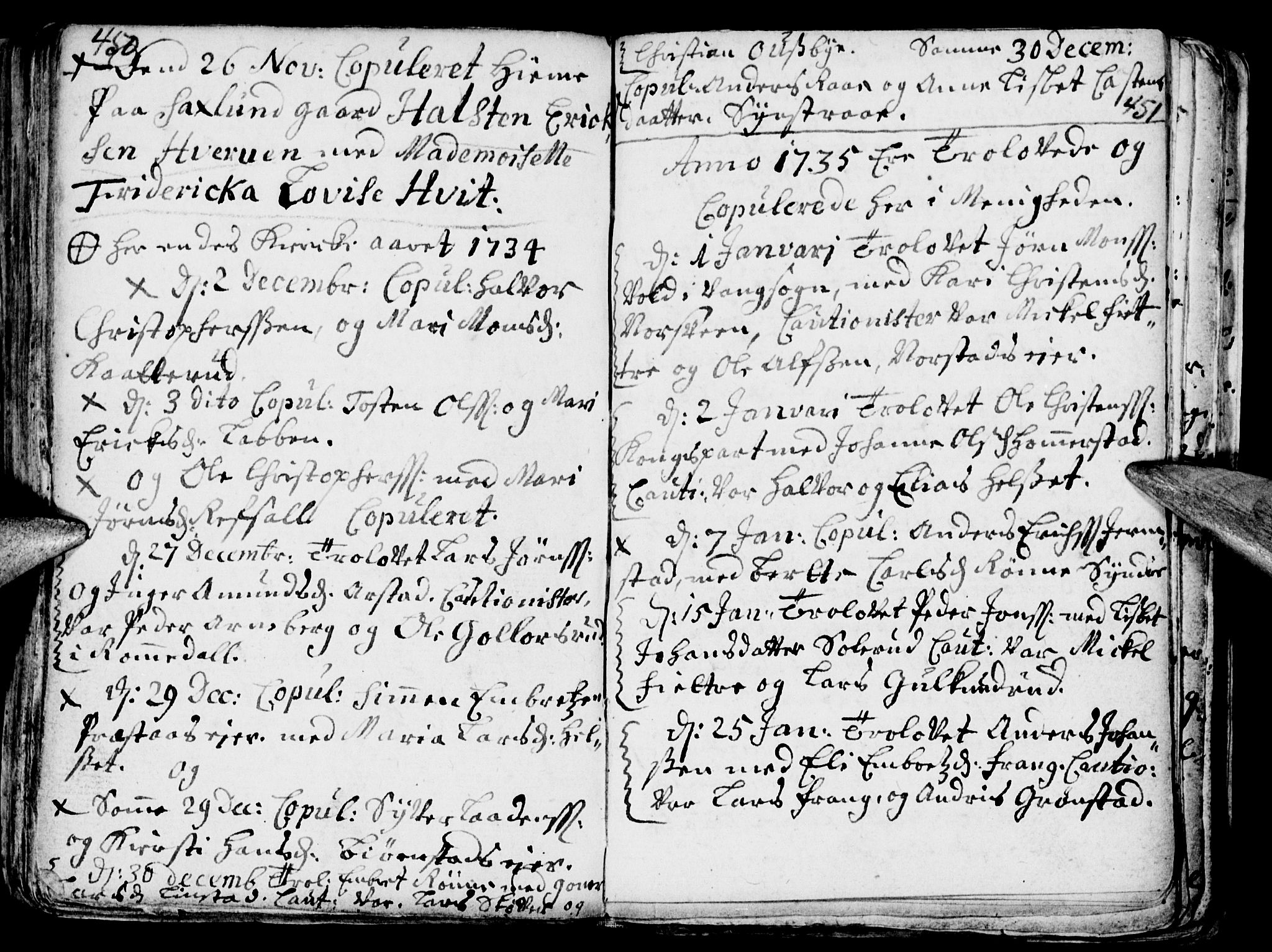 Stange prestekontor, SAH/PREST-002/K/L0002: Parish register (official) no. 2, 1724-1740, p. 450-451