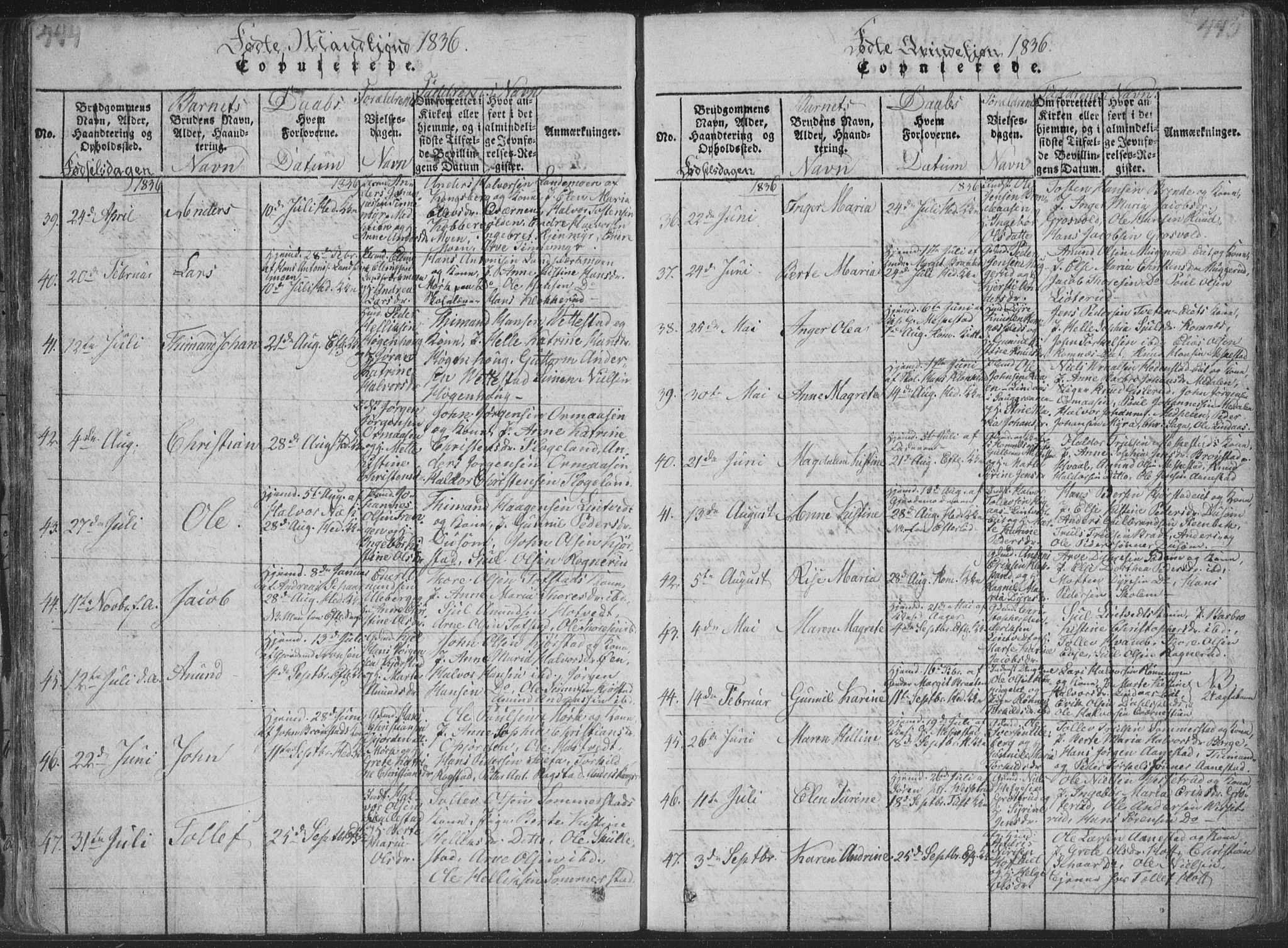 Sandsvær kirkebøker, AV/SAKO-A-244/F/Fa/L0004: Parish register (official) no. I 4, 1817-1839, p. 444-445