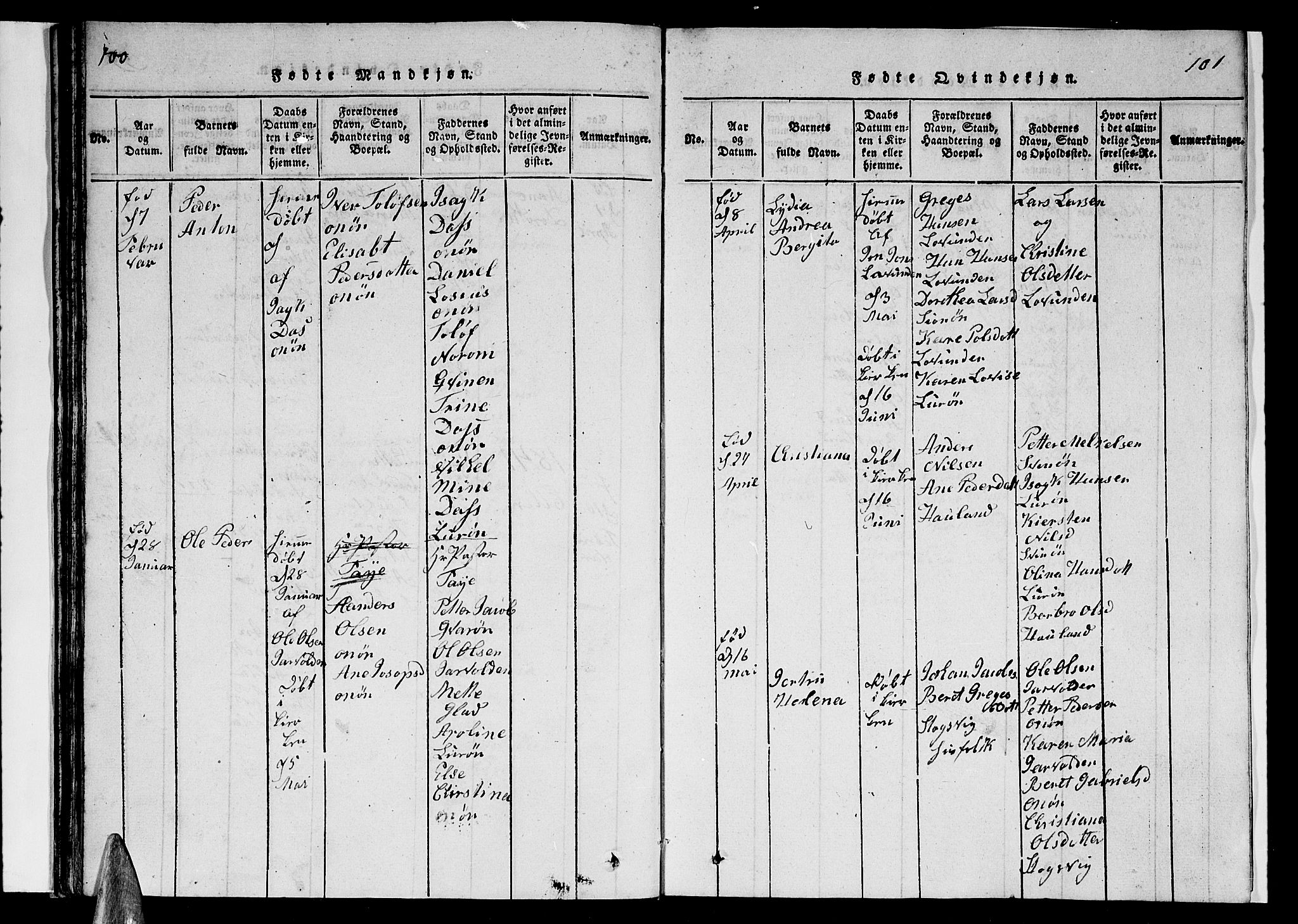 Ministerialprotokoller, klokkerbøker og fødselsregistre - Nordland, AV/SAT-A-1459/839/L0571: Parish register (copy) no. 839C01, 1820-1840, p. 100-101