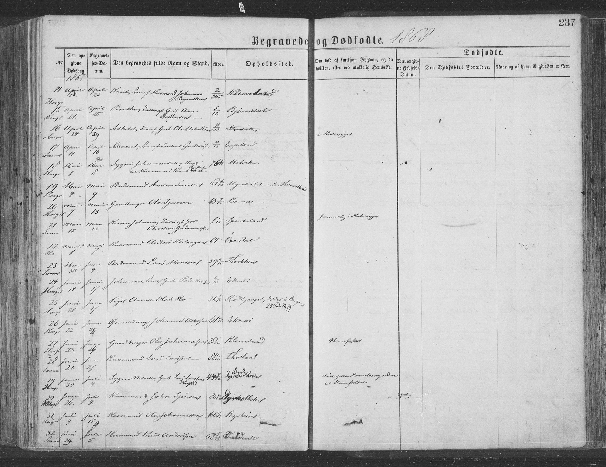 Hosanger sokneprestembete, AV/SAB-A-75801/H/Haa: Parish register (official) no. A 9, 1864-1876, p. 237