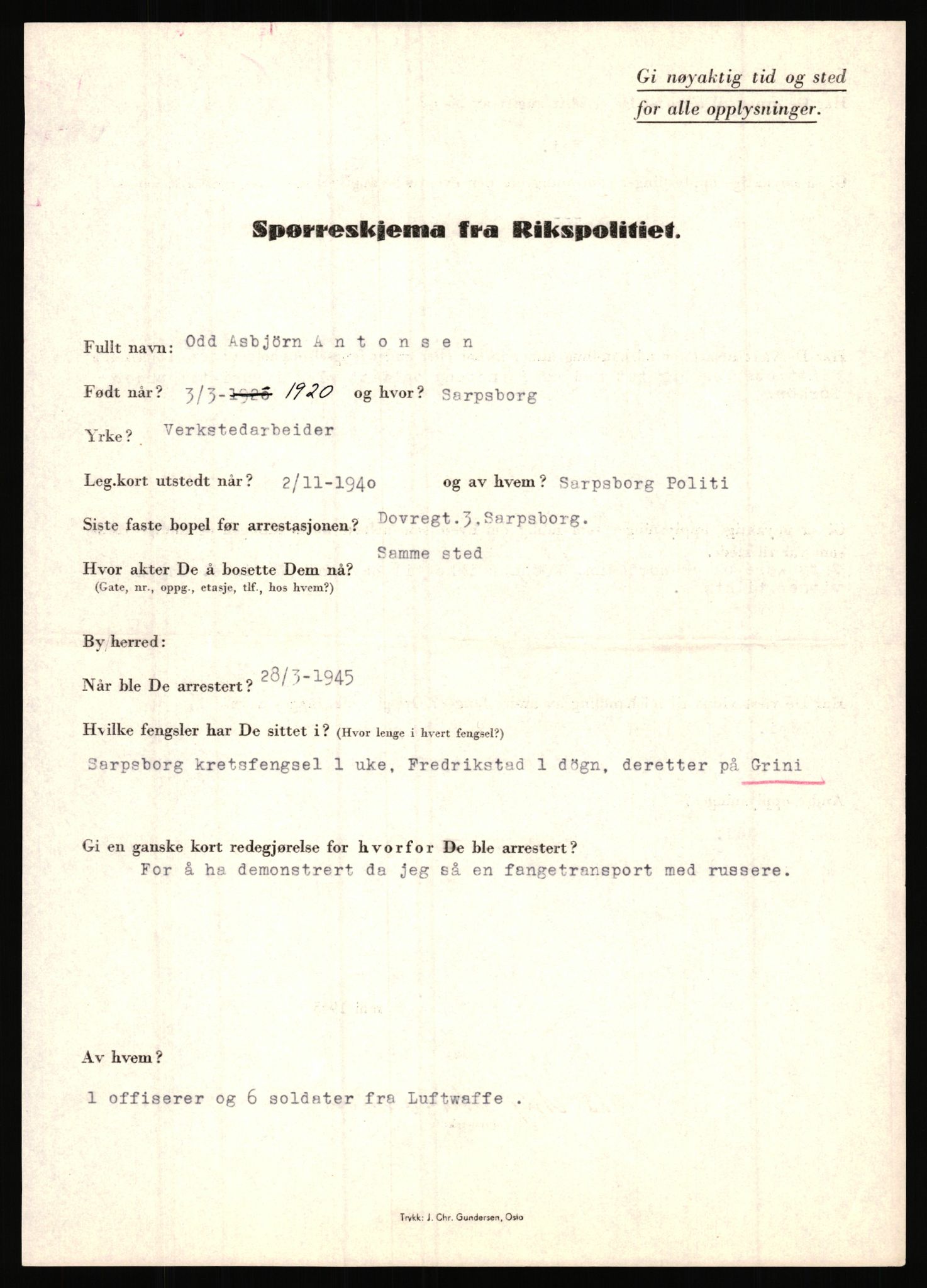 Rikspolitisjefen, AV/RA-S-1560/L/L0001: Abelseth, Rudolf - Berentsen, Odd, 1940-1945, p. 783