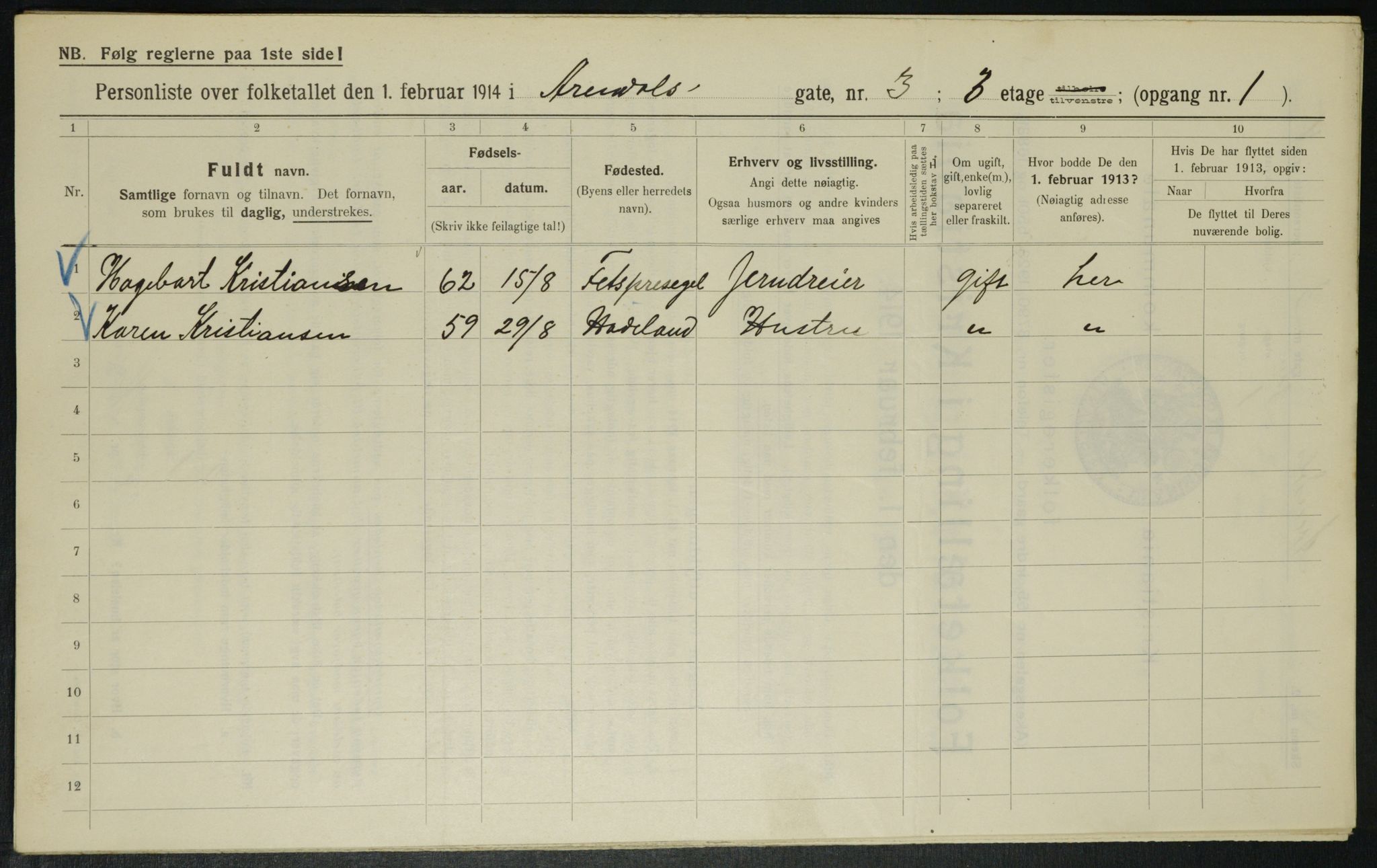 OBA, Municipal Census 1914 for Kristiania, 1914, p. 2082