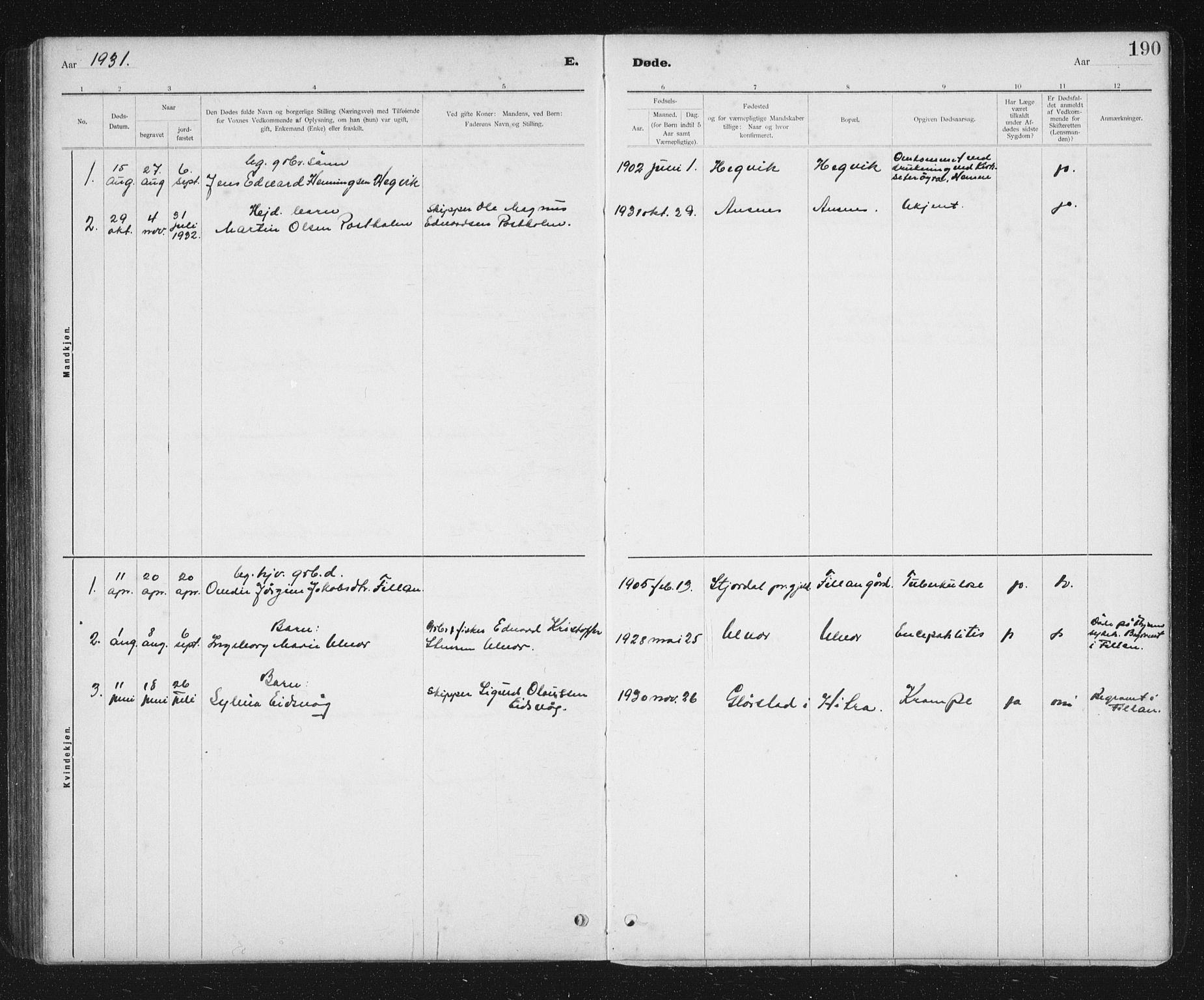 Ministerialprotokoller, klokkerbøker og fødselsregistre - Sør-Trøndelag, SAT/A-1456/637/L0563: Parish register (copy) no. 637C04, 1899-1940, p. 190