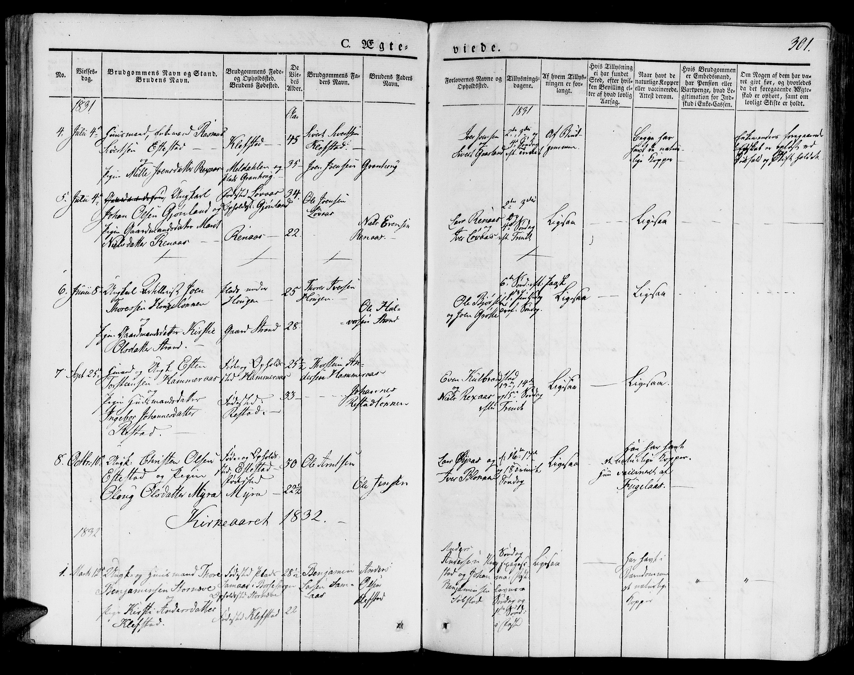 Ministerialprotokoller, klokkerbøker og fødselsregistre - Sør-Trøndelag, SAT/A-1456/691/L1073: Parish register (official) no. 691A05 /4, 1826-1841, p. 301