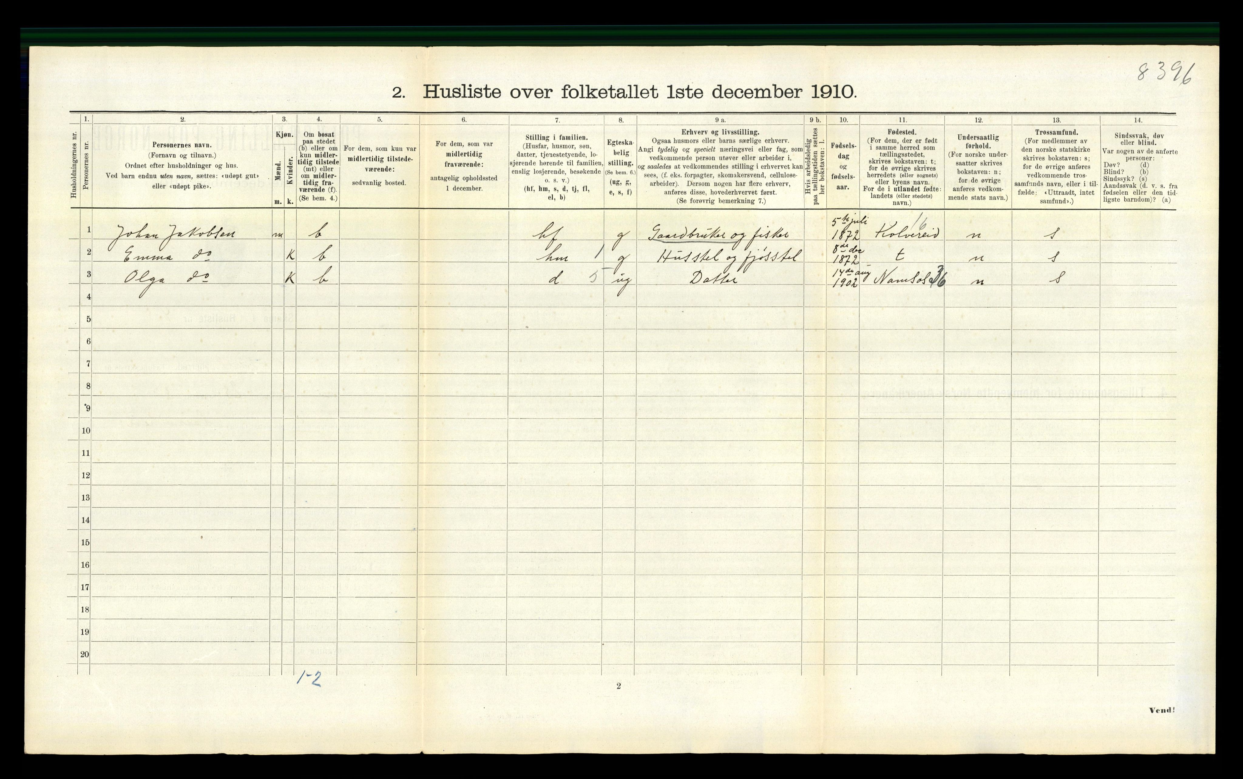 RA, 1910 census for Fosnes, 1910, p. 754