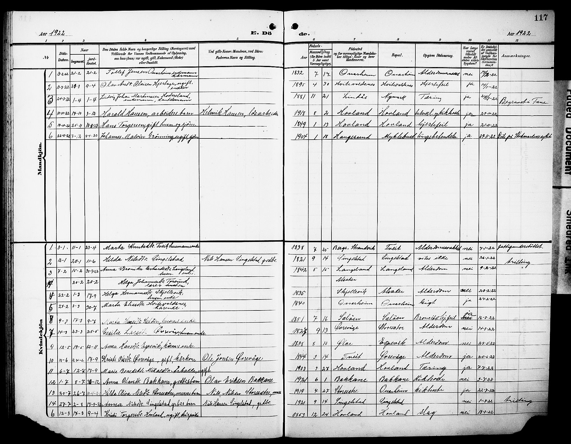 Tysnes sokneprestembete, SAB/A-78601/H/Hab: Parish register (copy) no. C 3, 1908-1924, p. 117