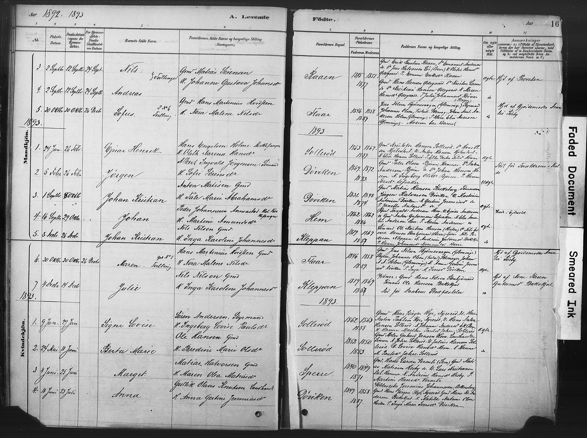 Våle kirkebøker, AV/SAKO-A-334/F/Fb/L0002: Parish register (official) no. II 2, 1878-1907, p. 16