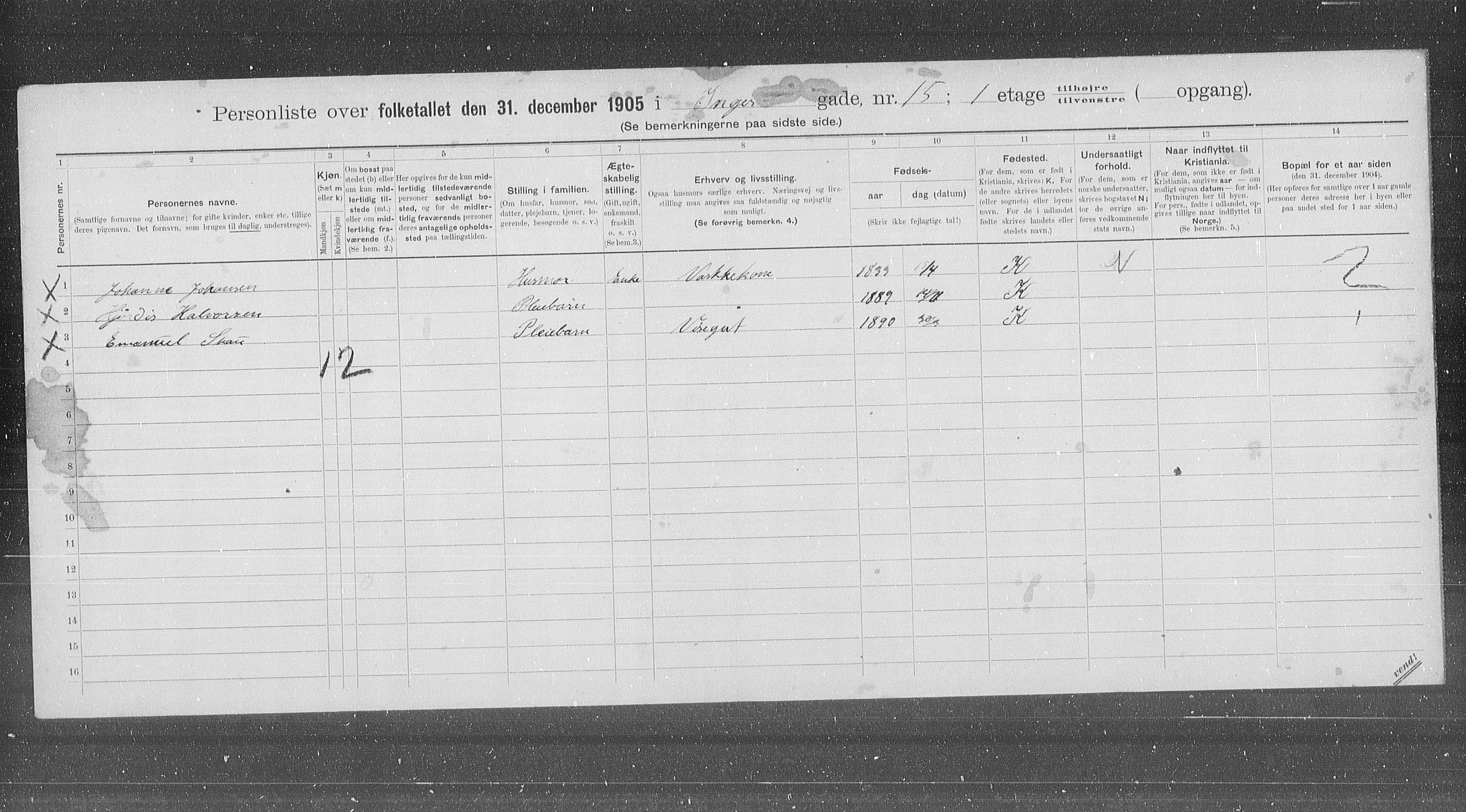 OBA, Municipal Census 1905 for Kristiania, 1905, p. 23170