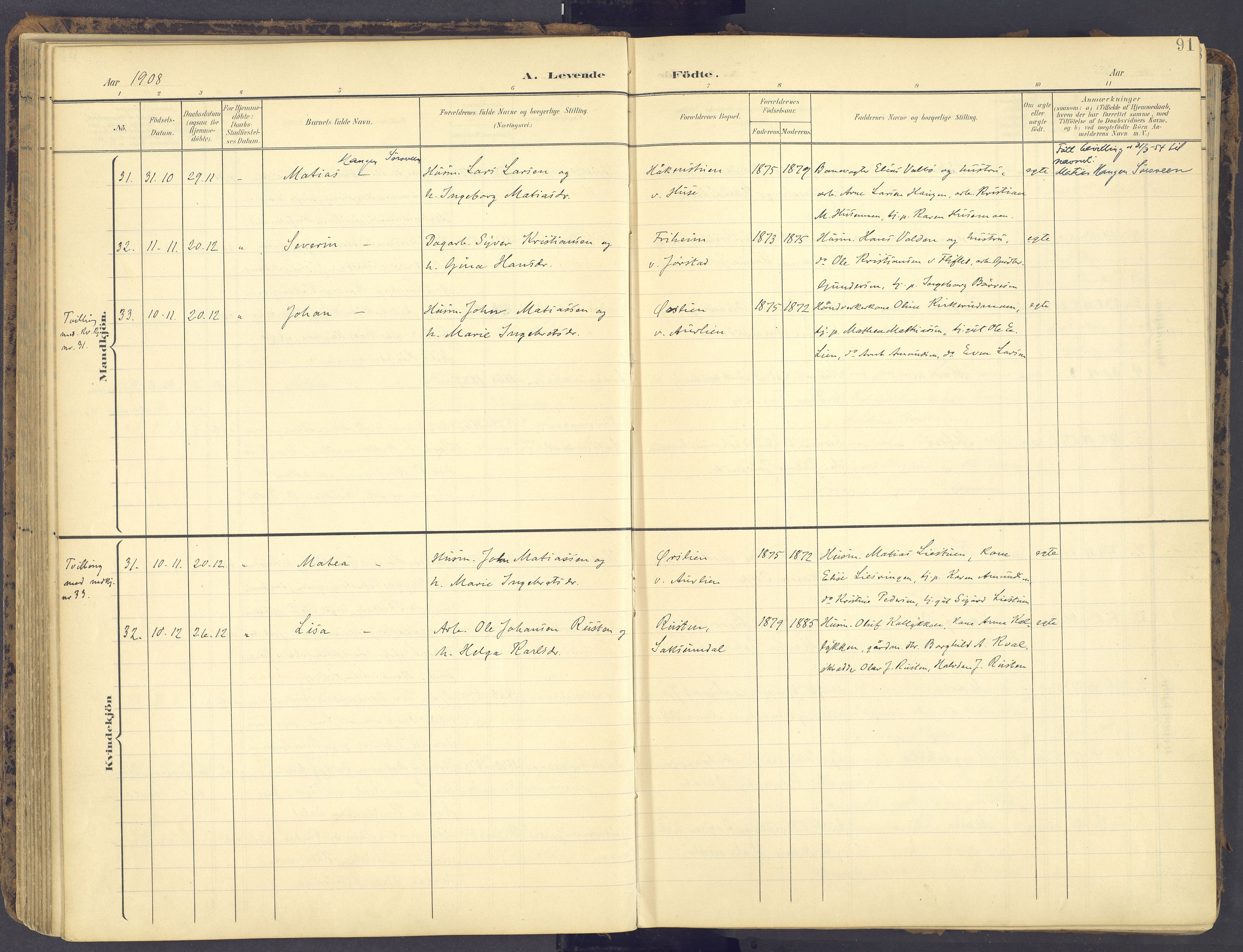 Fåberg prestekontor, AV/SAH-PREST-086/H/Ha/Haa/L0012: Parish register (official) no. 12, 1899-1915, p. 91