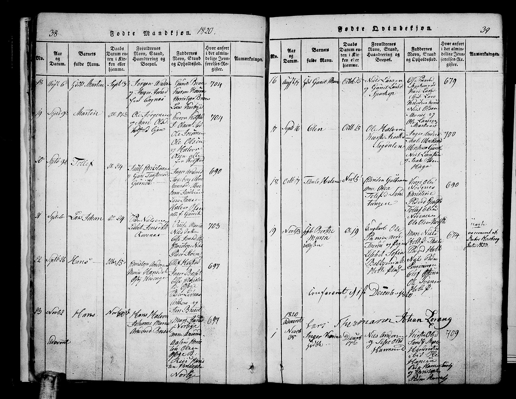 Hof kirkebøker, AV/SAKO-A-64/F/Fa/L0004: Parish register (official) no. I 4, 1814-1843, p. 38-39