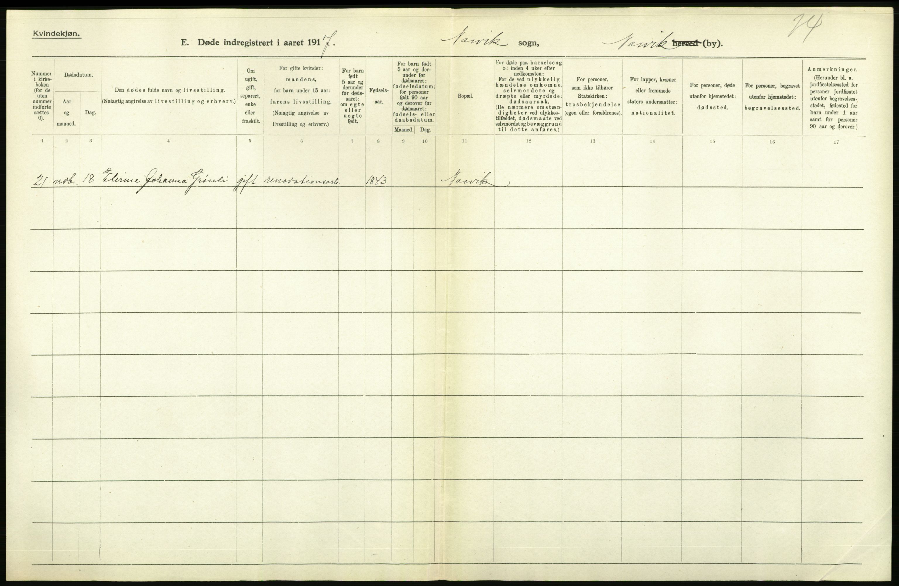Statistisk sentralbyrå, Sosiodemografiske emner, Befolkning, AV/RA-S-2228/D/Df/Dfb/Dfbg/L0052: Nordlands amt: Døde. Bygder og byer., 1917, p. 574