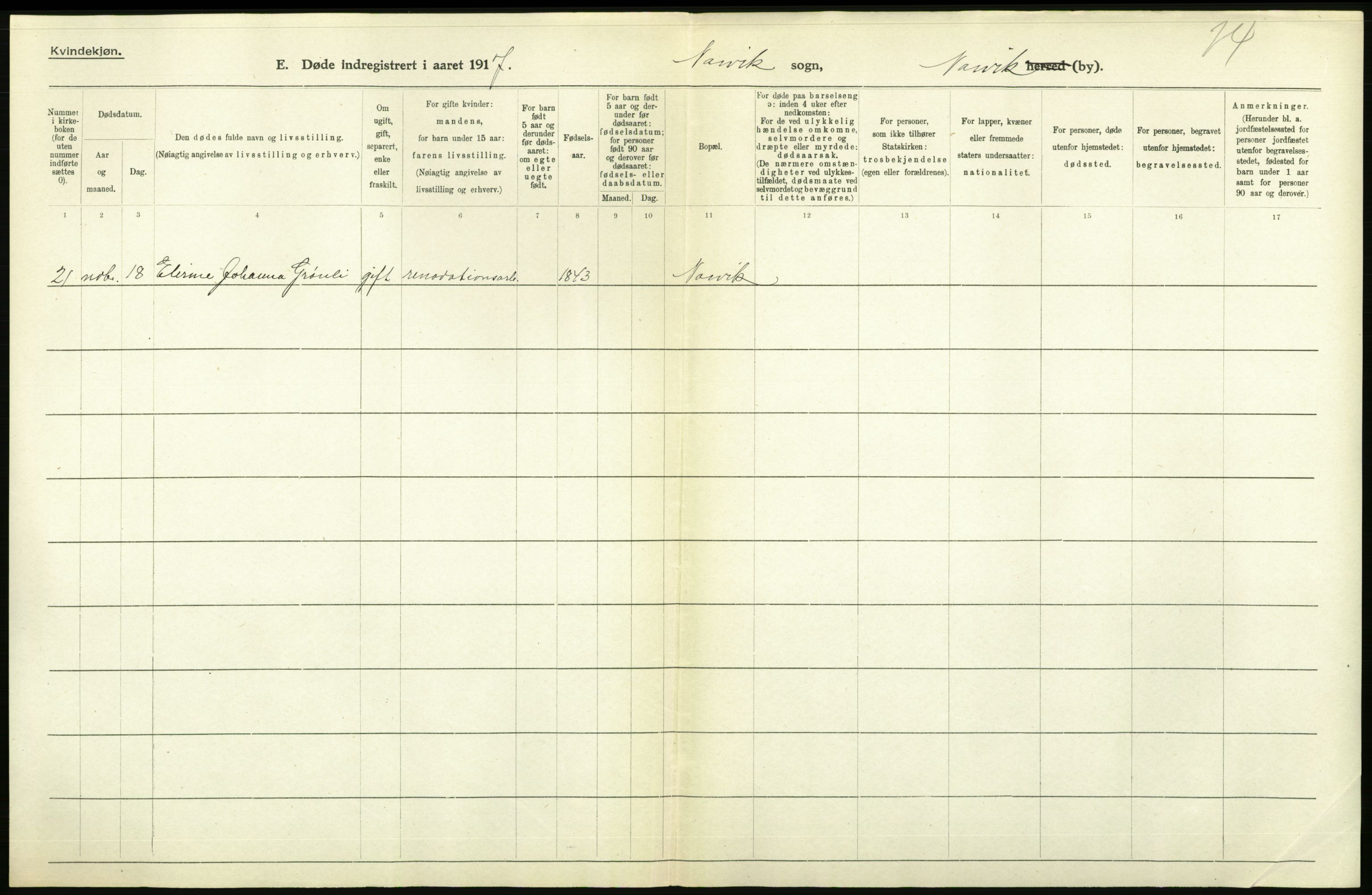 Statistisk sentralbyrå, Sosiodemografiske emner, Befolkning, RA/S-2228/D/Df/Dfb/Dfbg/L0052: Nordlands amt: Døde. Bygder og byer., 1917, p. 574