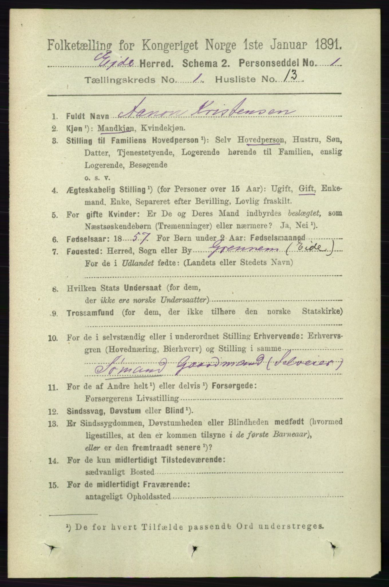 RA, 1891 census for 0925 Eide, 1891, p. 131