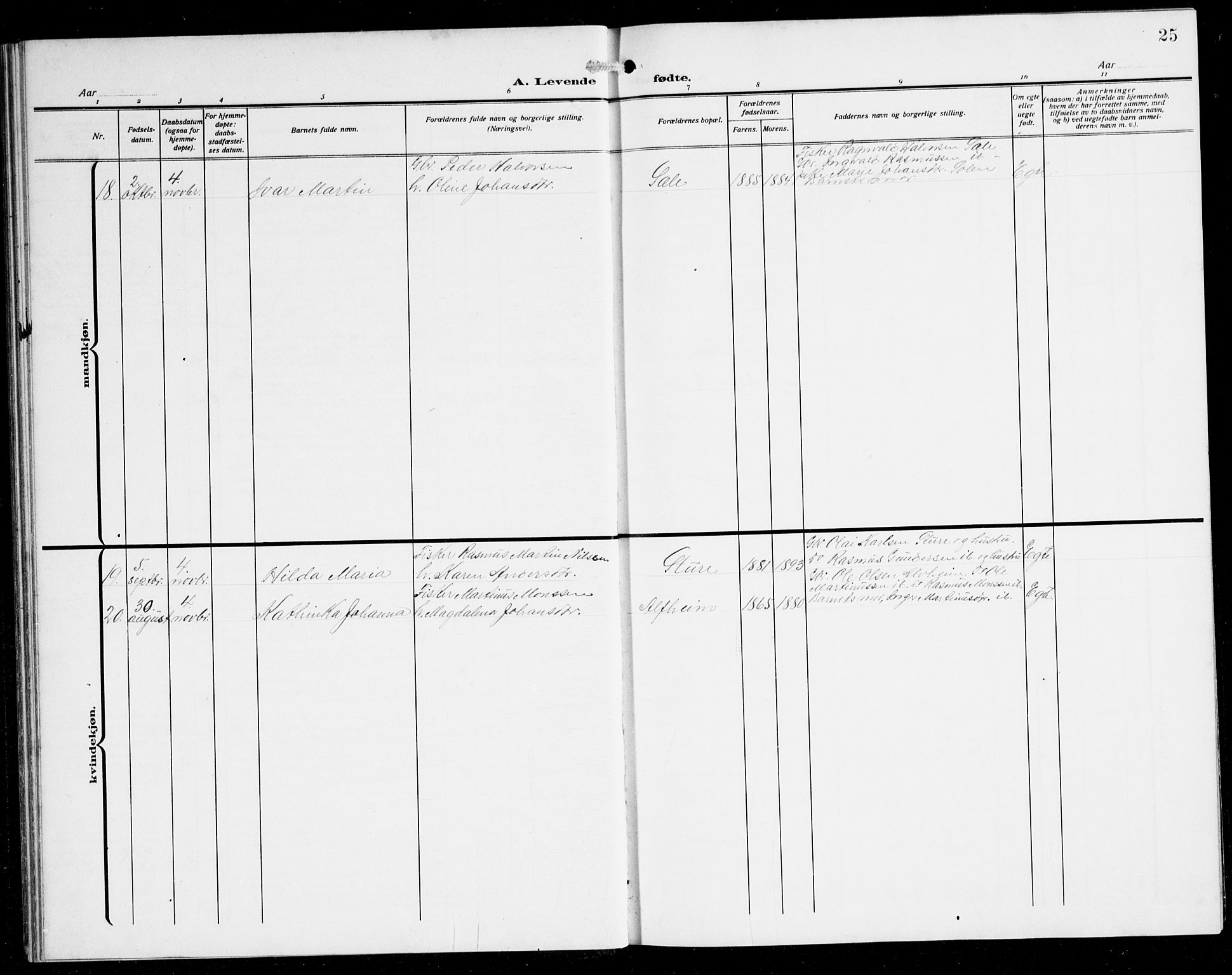 Herdla Sokneprestembete, SAB/A-75701/H/Hab: Parish register (copy) no. B 1, 1909-1929, p. 25