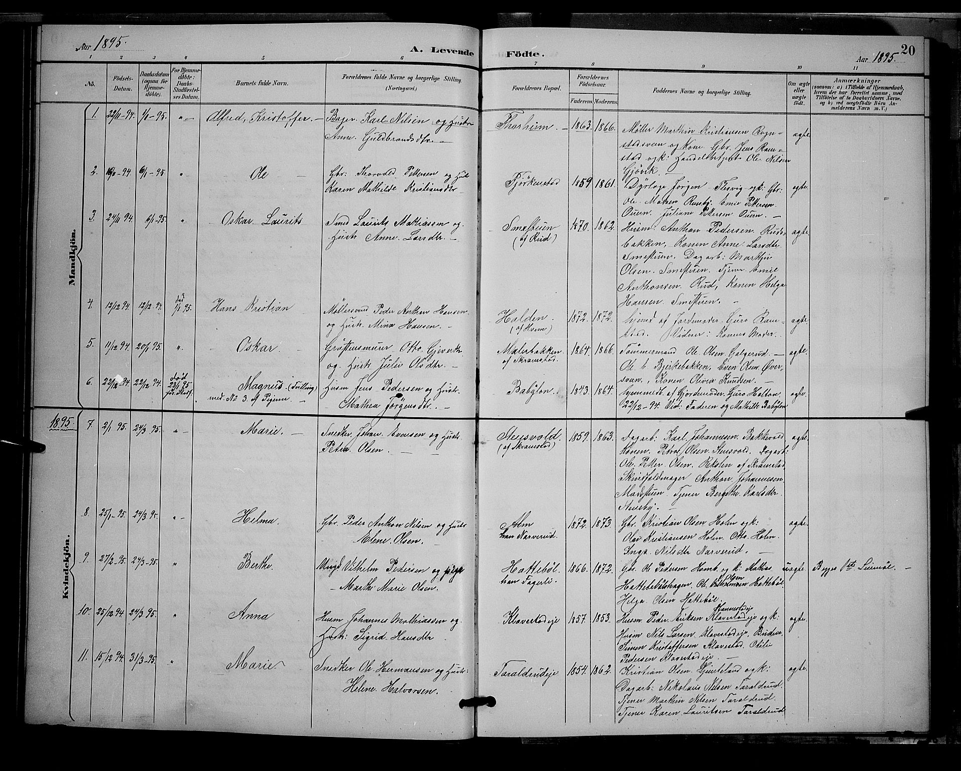 Østre Toten prestekontor, SAH/PREST-104/H/Ha/Hab/L0006: Parish register (copy) no. 6, 1893-1901, p. 20