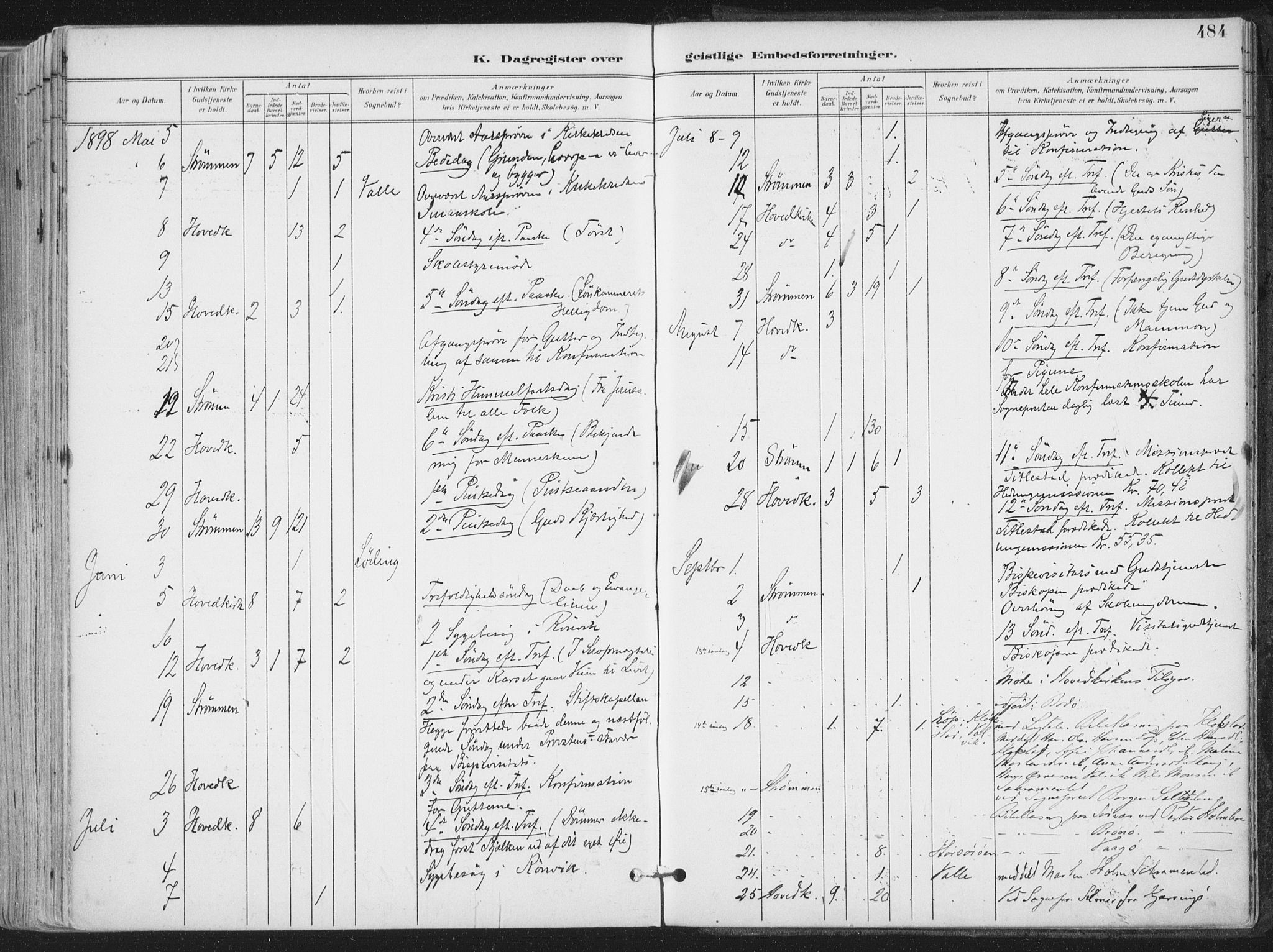 Ministerialprotokoller, klokkerbøker og fødselsregistre - Nordland, SAT/A-1459/802/L0055: Parish register (official) no. 802A02, 1894-1915, p. 484