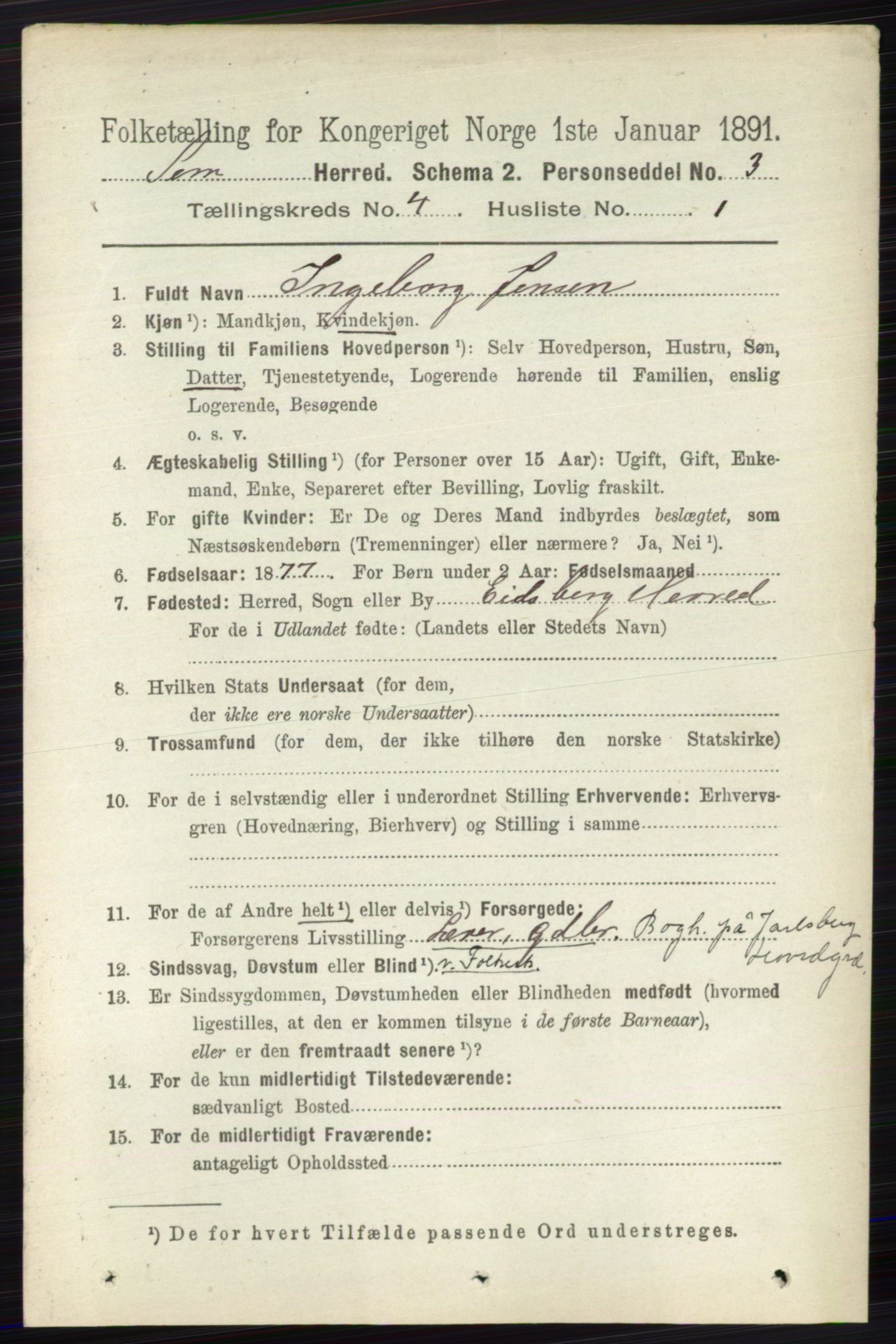 RA, 1891 census for 0721 Sem, 1891, p. 1542