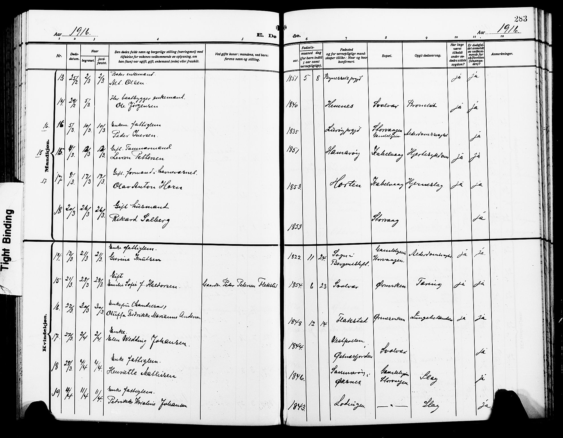 Ministerialprotokoller, klokkerbøker og fødselsregistre - Nordland, AV/SAT-A-1459/874/L1080: Parish register (copy) no. 874C09, 1915-1925, p. 283