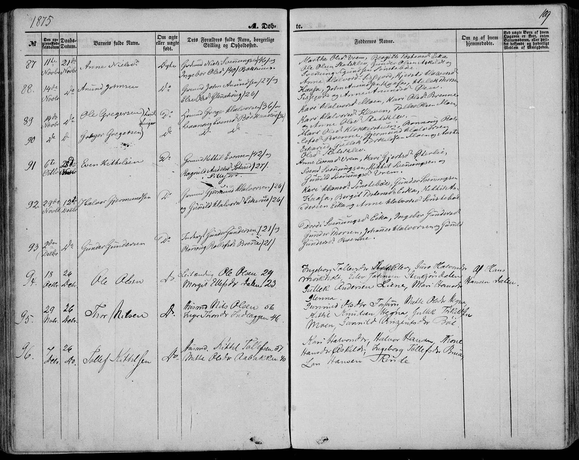 Bø kirkebøker, SAKO/A-257/F/Fa/L0009: Parish register (official) no. 9, 1862-1879, p. 109