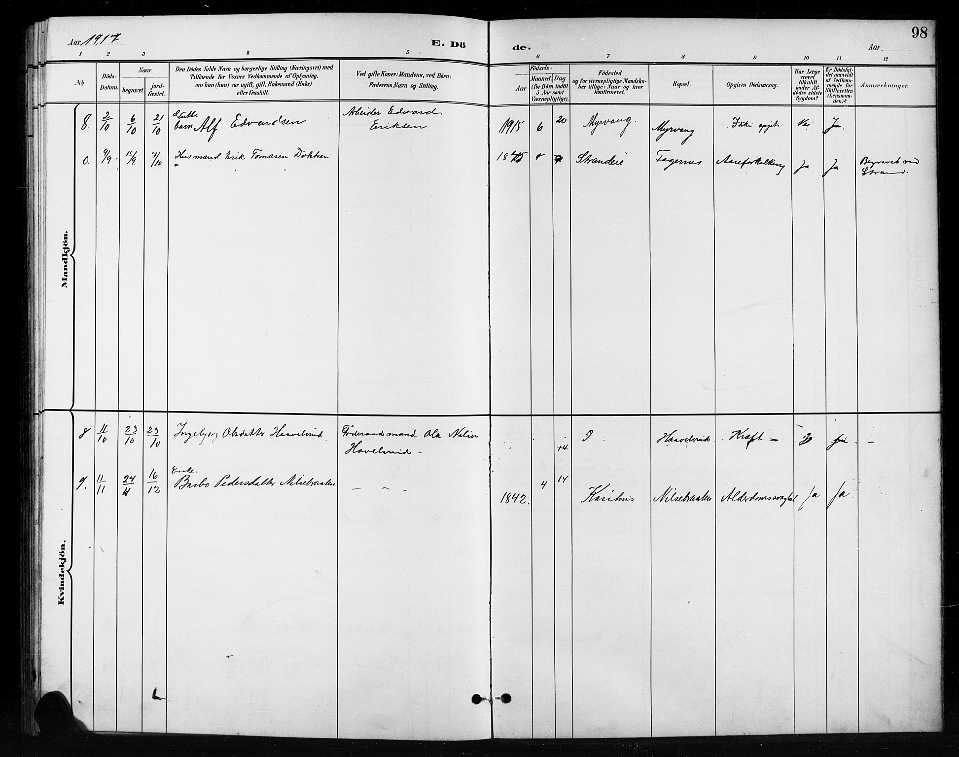 Nord-Aurdal prestekontor, SAH/PREST-132/H/Ha/Hab/L0011: Parish register (copy) no. 11, 1897-1918, p. 98