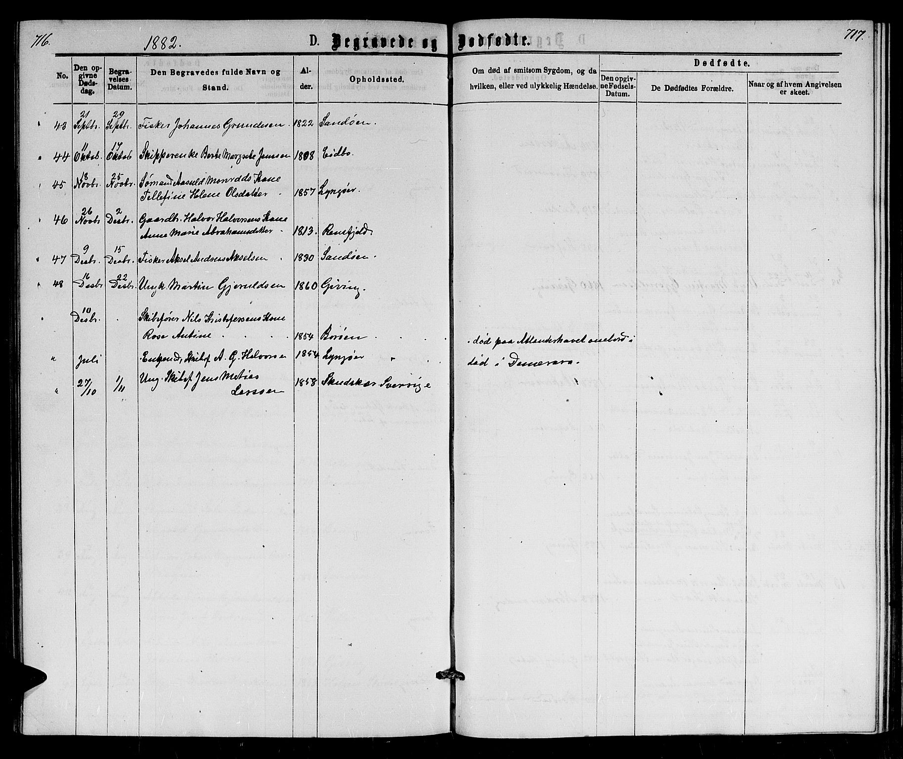 Dypvåg sokneprestkontor, AV/SAK-1111-0007/F/Fb/Fba/L0012: Parish register (copy) no. B 12, 1872-1886, p. 716-717
