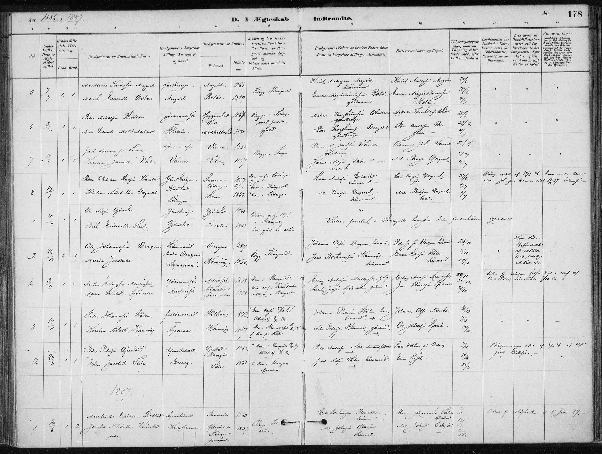 Ministerialprotokoller, klokkerbøker og fødselsregistre - Møre og Romsdal, AV/SAT-A-1454/586/L0987: Parish register (official) no. 586A13, 1879-1892, p. 178