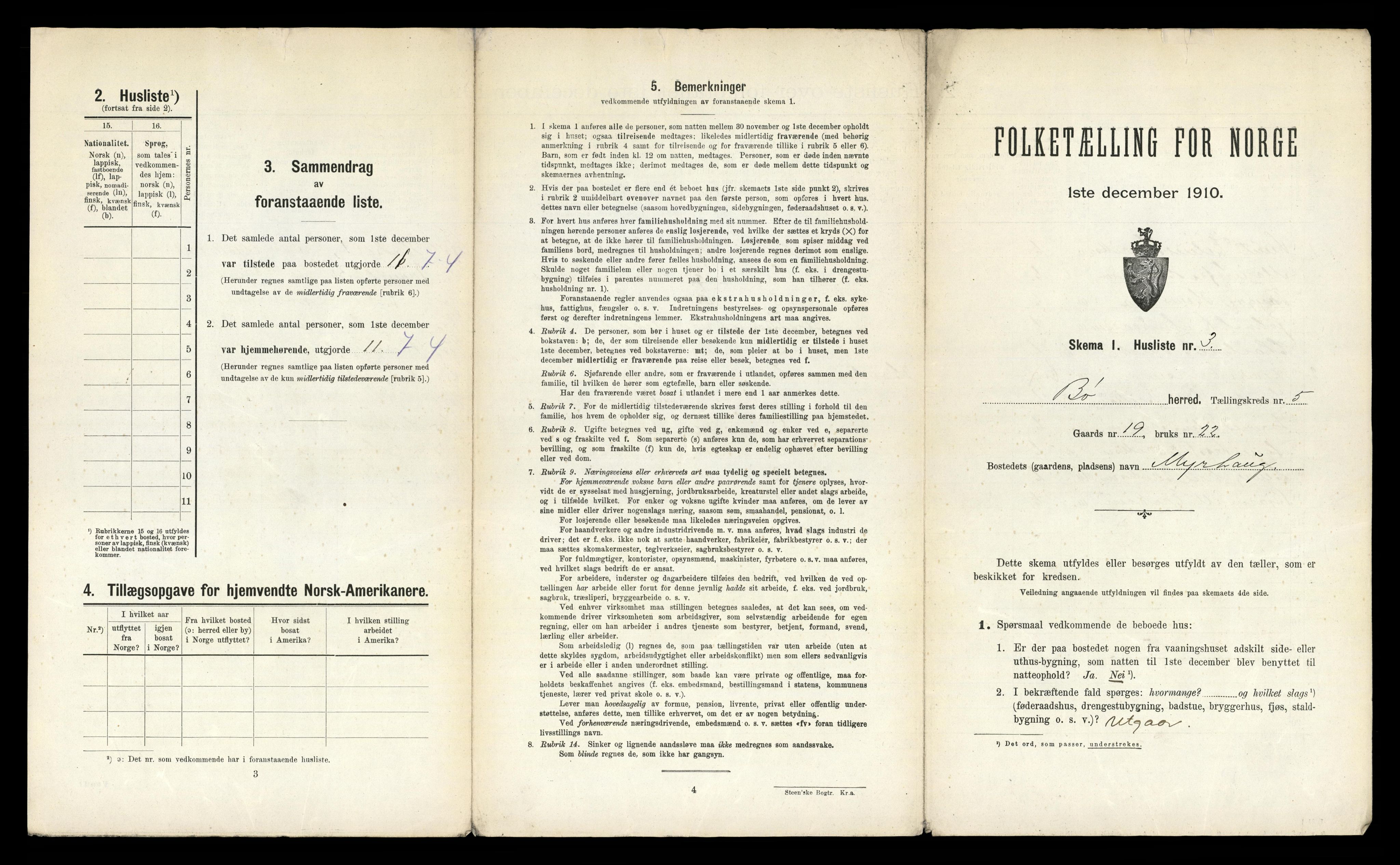 RA, 1910 census for Bø, 1910, p. 575