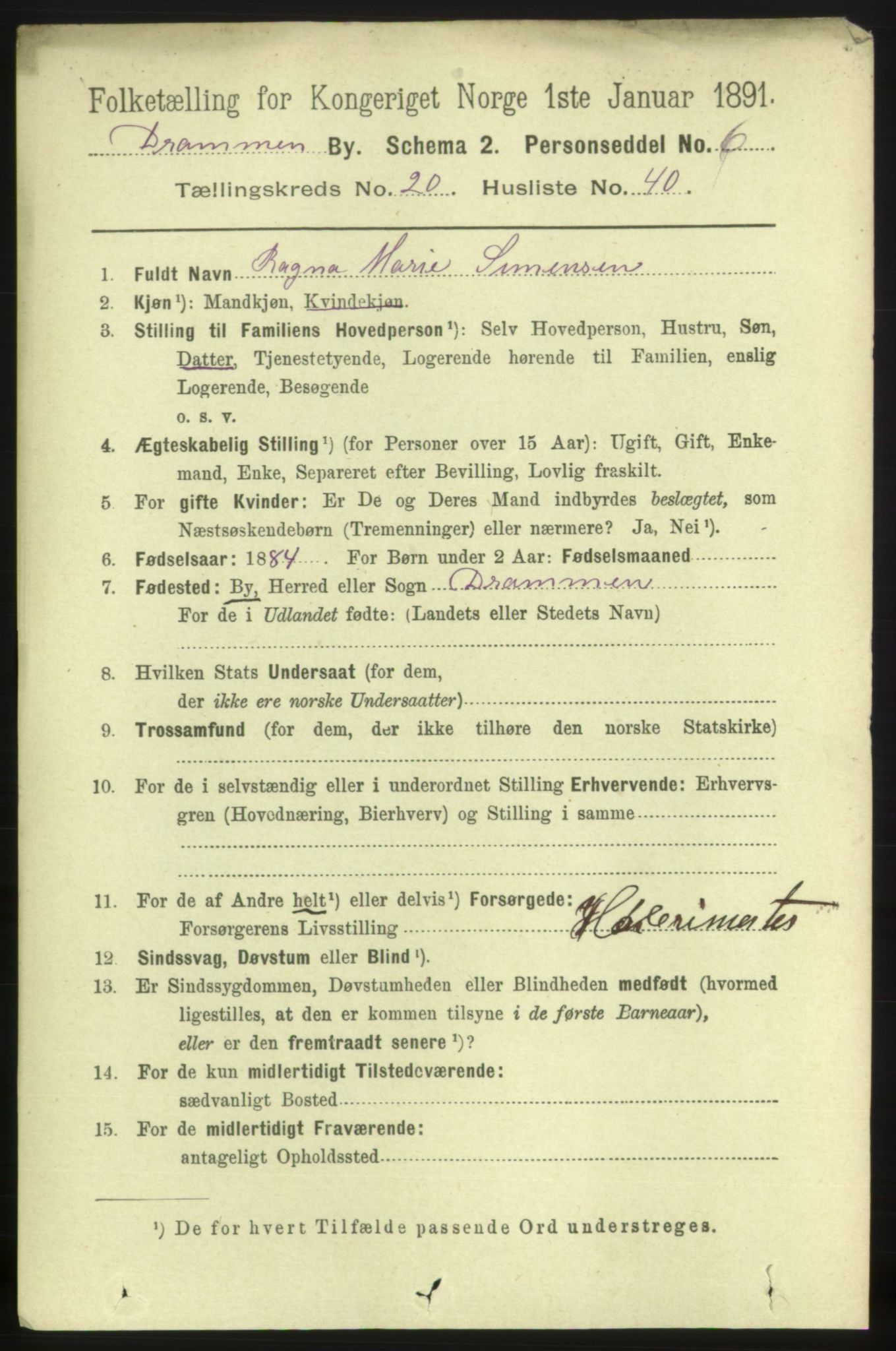 RA, 1891 census for 0602 Drammen, 1891, p. 13020