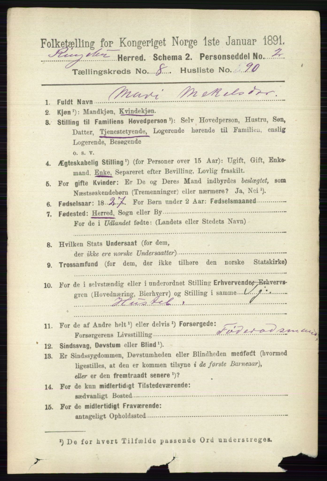 RA, 1891 census for 0520 Ringebu, 1891, p. 4156